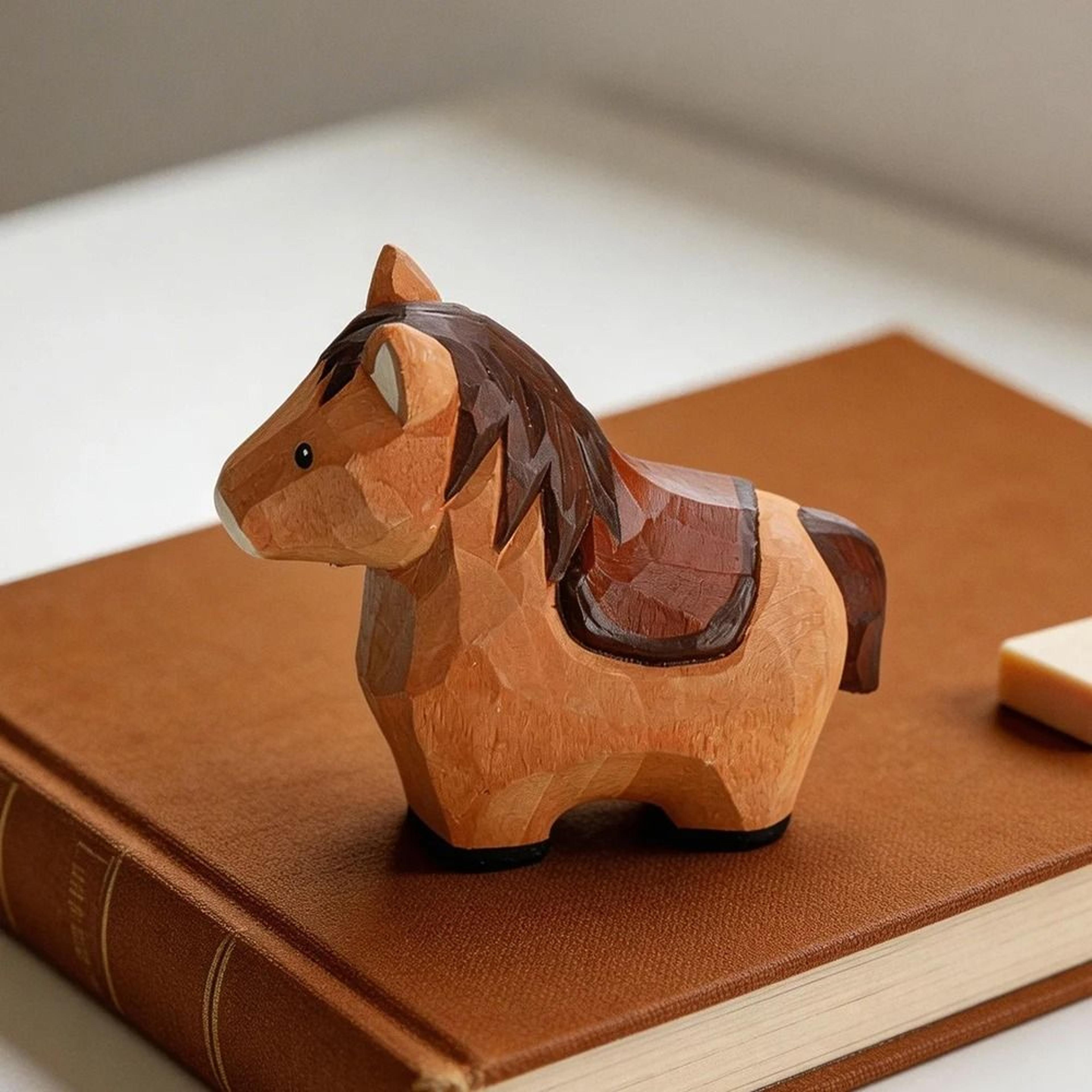 handmade decorative wooden horse figurine | cute animal carving desktop ornament