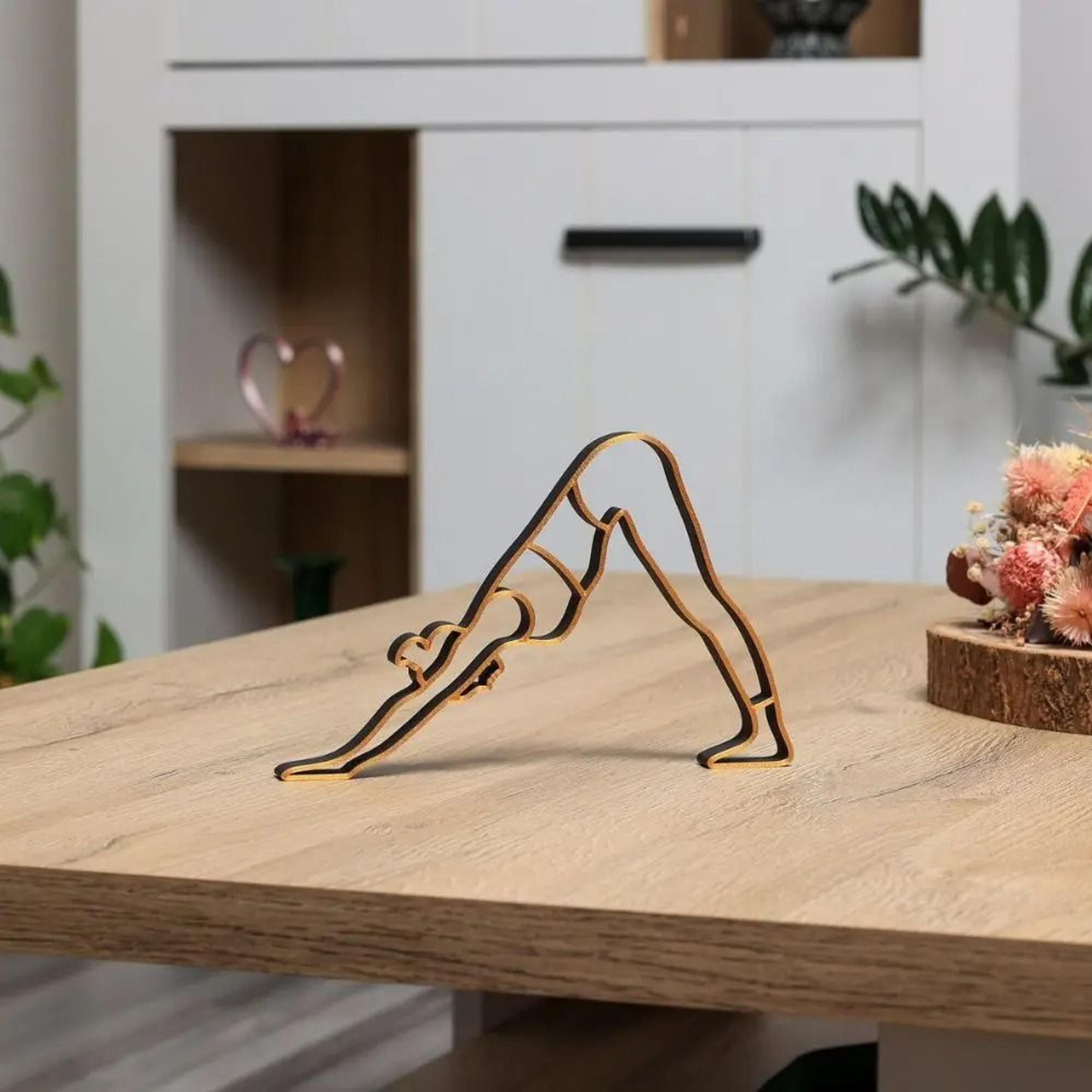 minimalist yoga silhouette sculpture | downward dog metal art for home studio & wellness decor