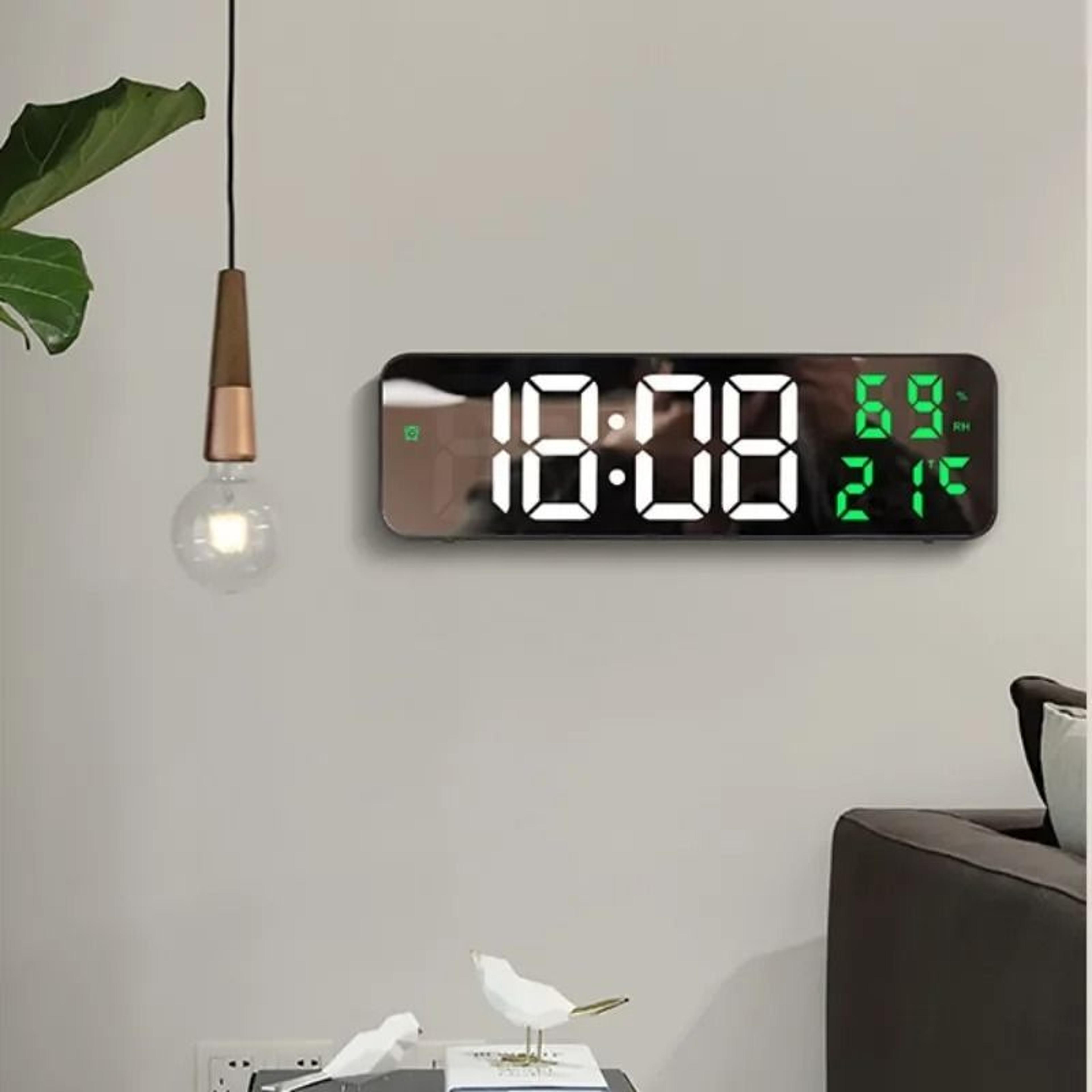 9-inch ultra-slim digital mirror wall clock | led alarm with temperature, humidity & night mode snooze