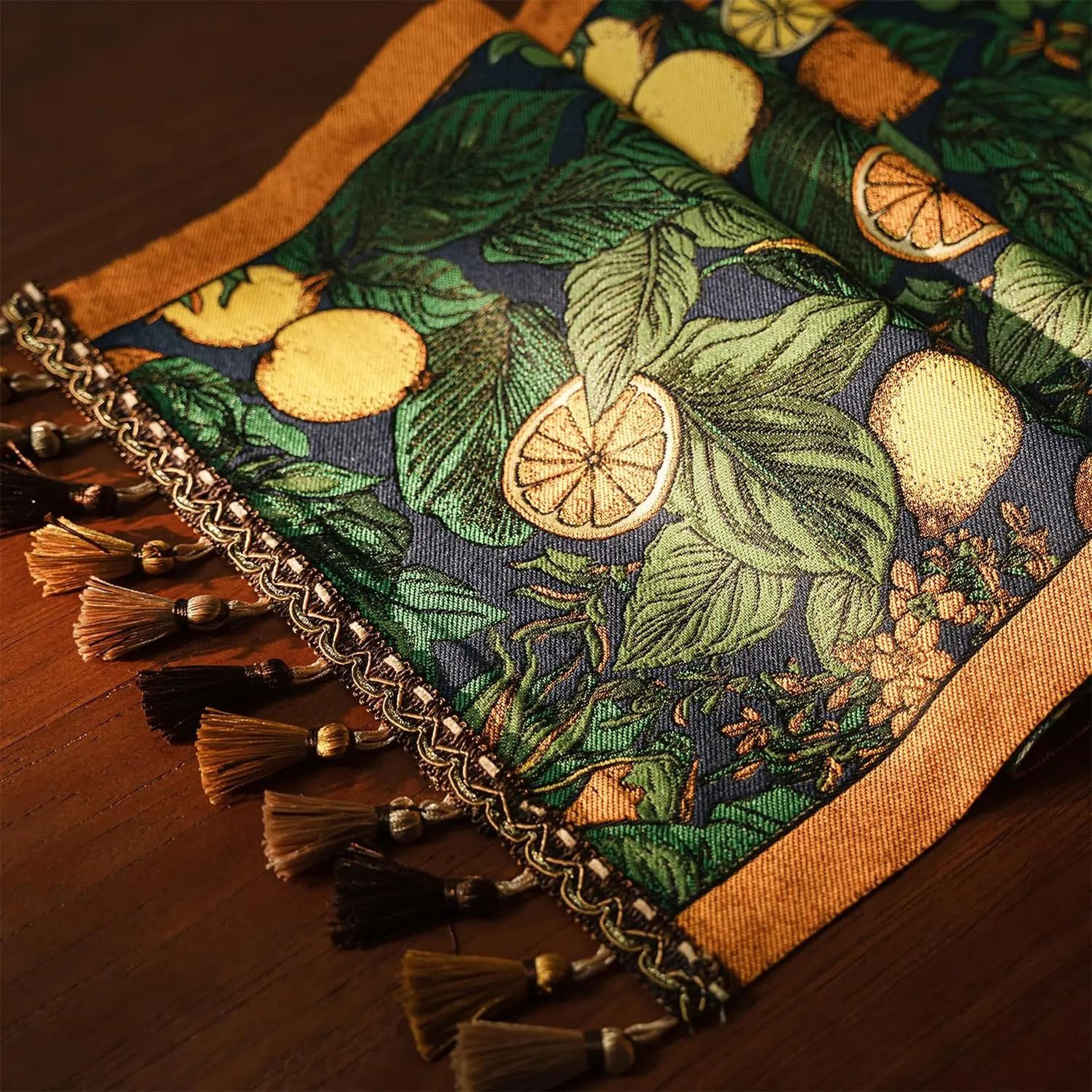 farmhouse lemon floral table runner | vibrant mediterranean citron decor for kitchen, dining & summer parties