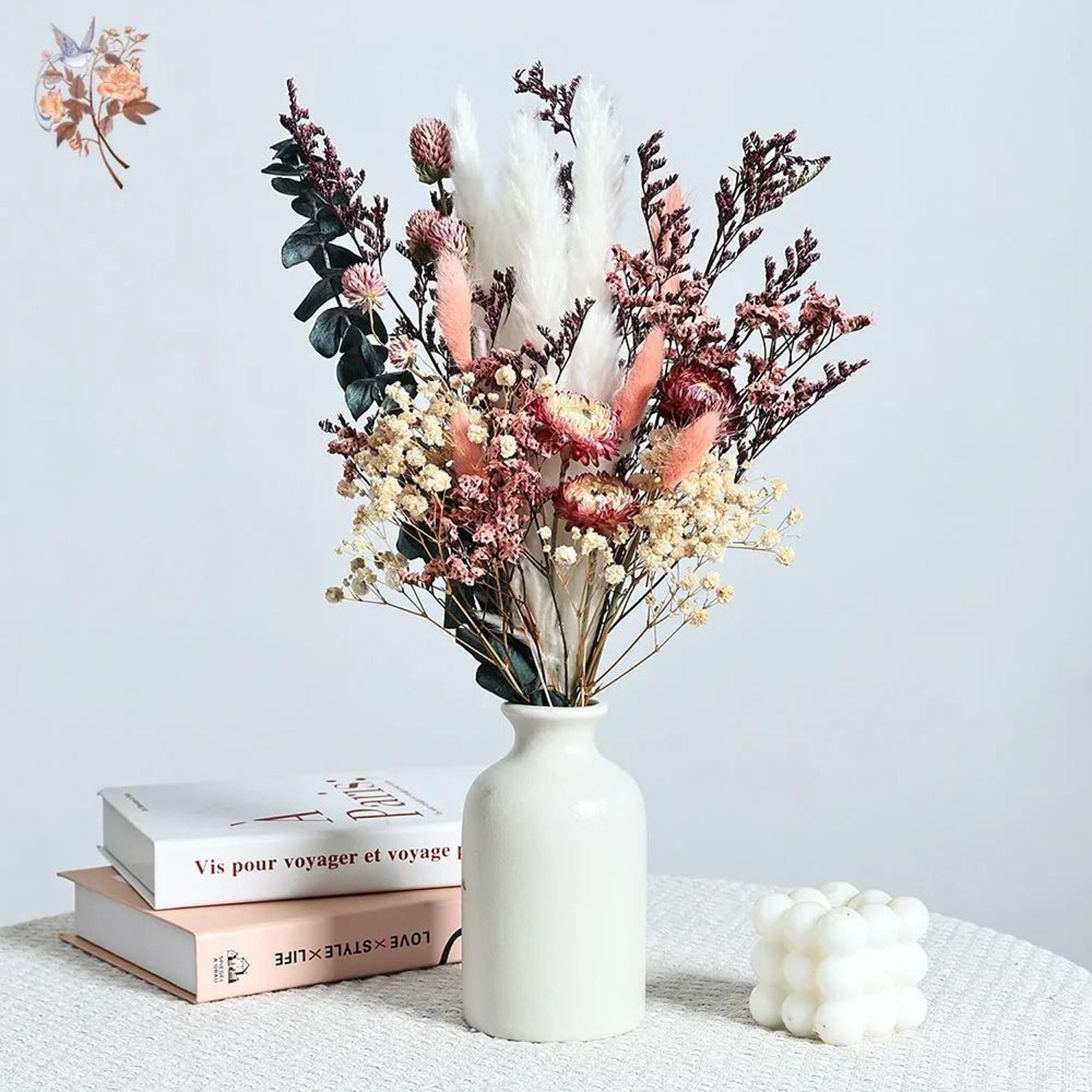 preserved helichrysum & eucalyptus bouquet | colorful boho floral centerpiece with pampas grass for wedding & home