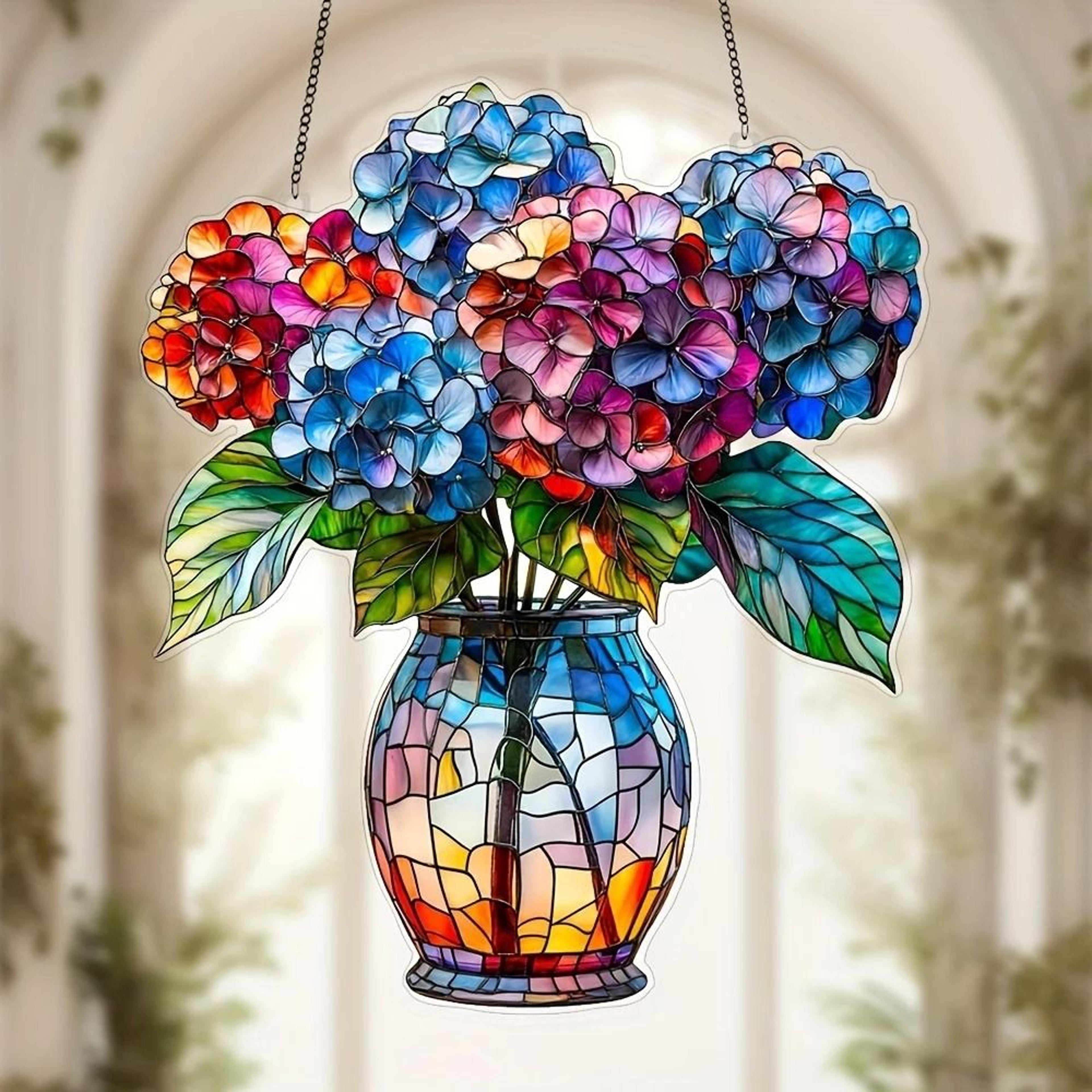 2d acrylic suspended plant suncatcher | faux potted basket light collector for window, porch & garden decor