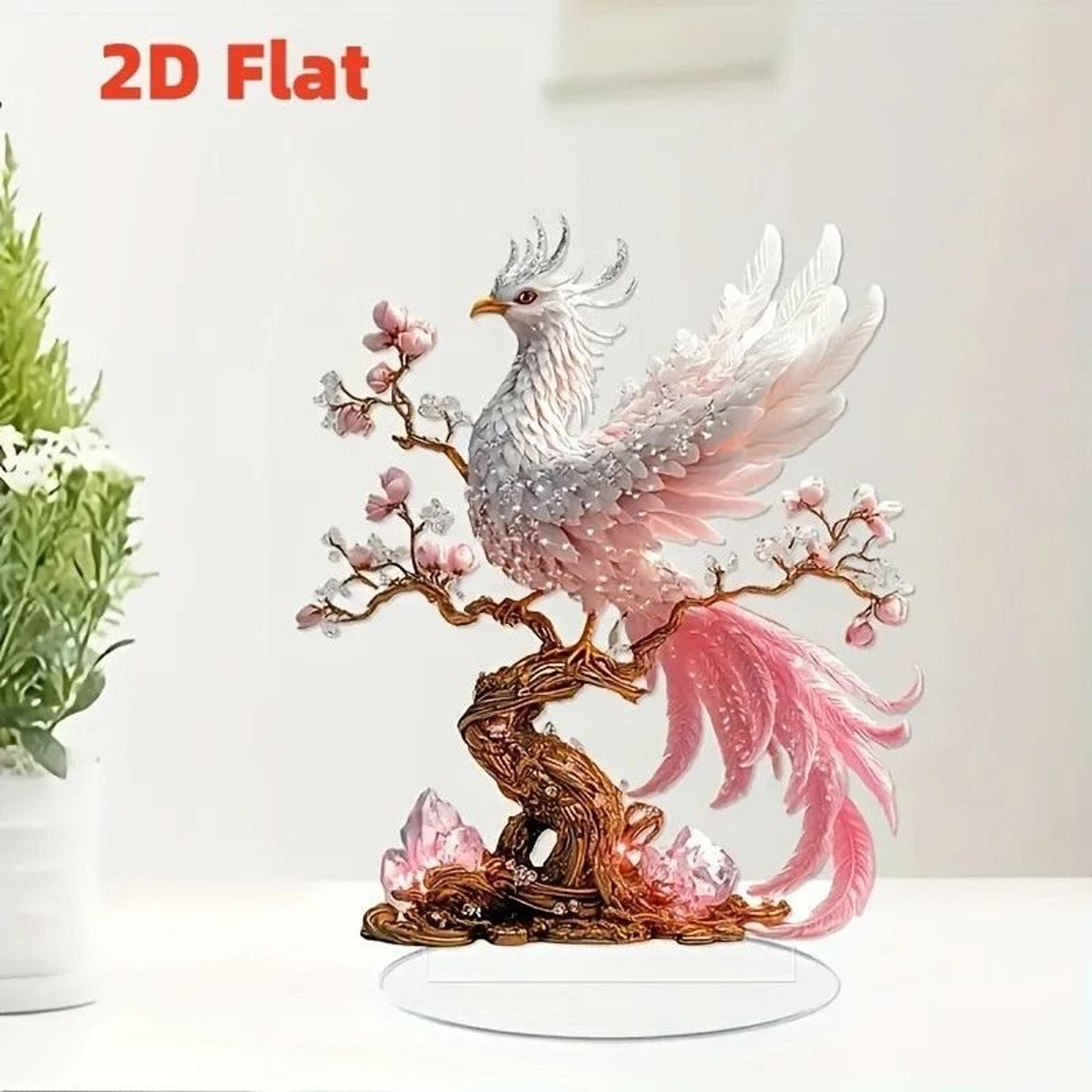 crystal phoenix art statue | 5" acrylic mythical bird sculpture | elegant desktop decor for home & office gift