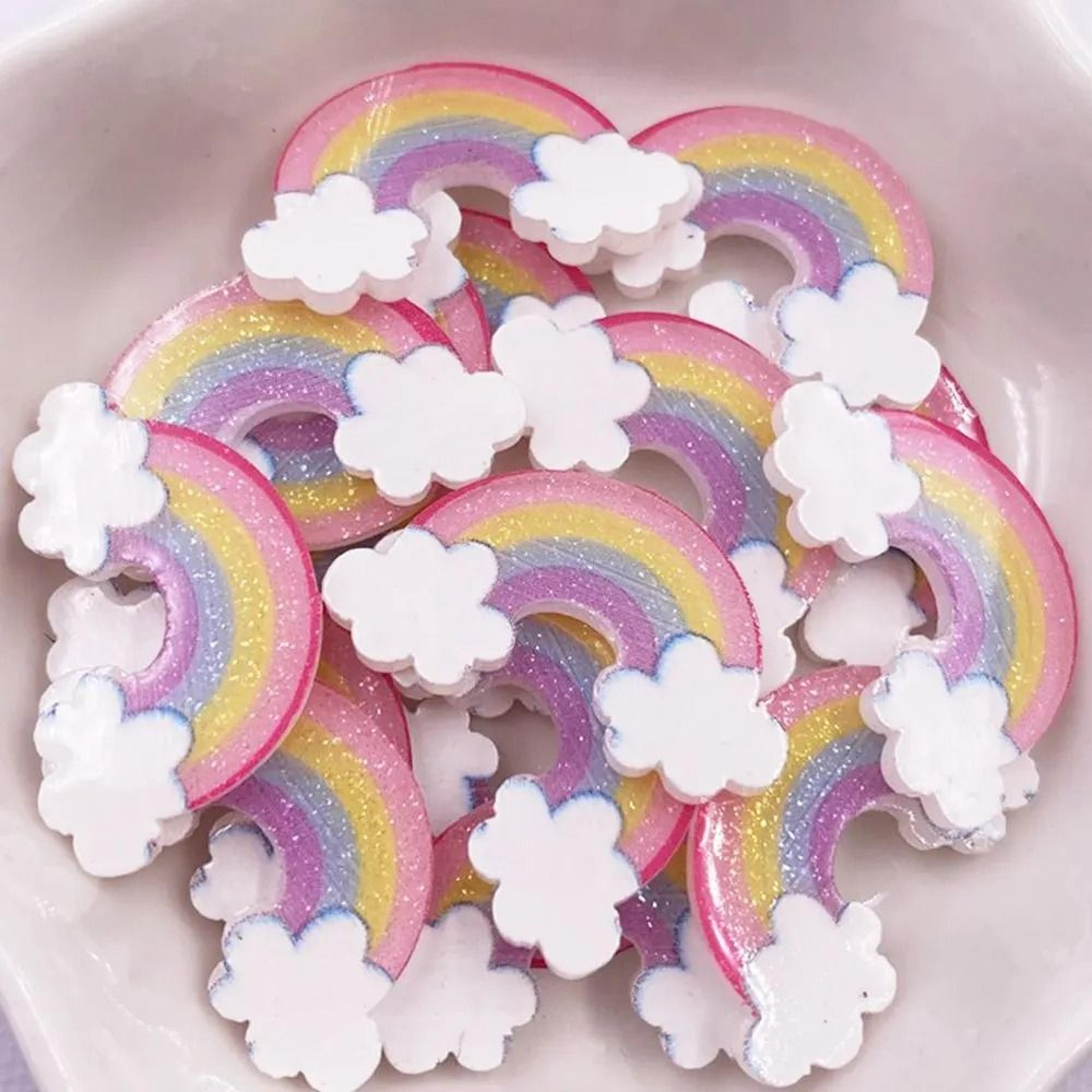 glitter mini rainbow charms | 20pc acrylic cloud appliques | professional diy scrapbook & home decor art