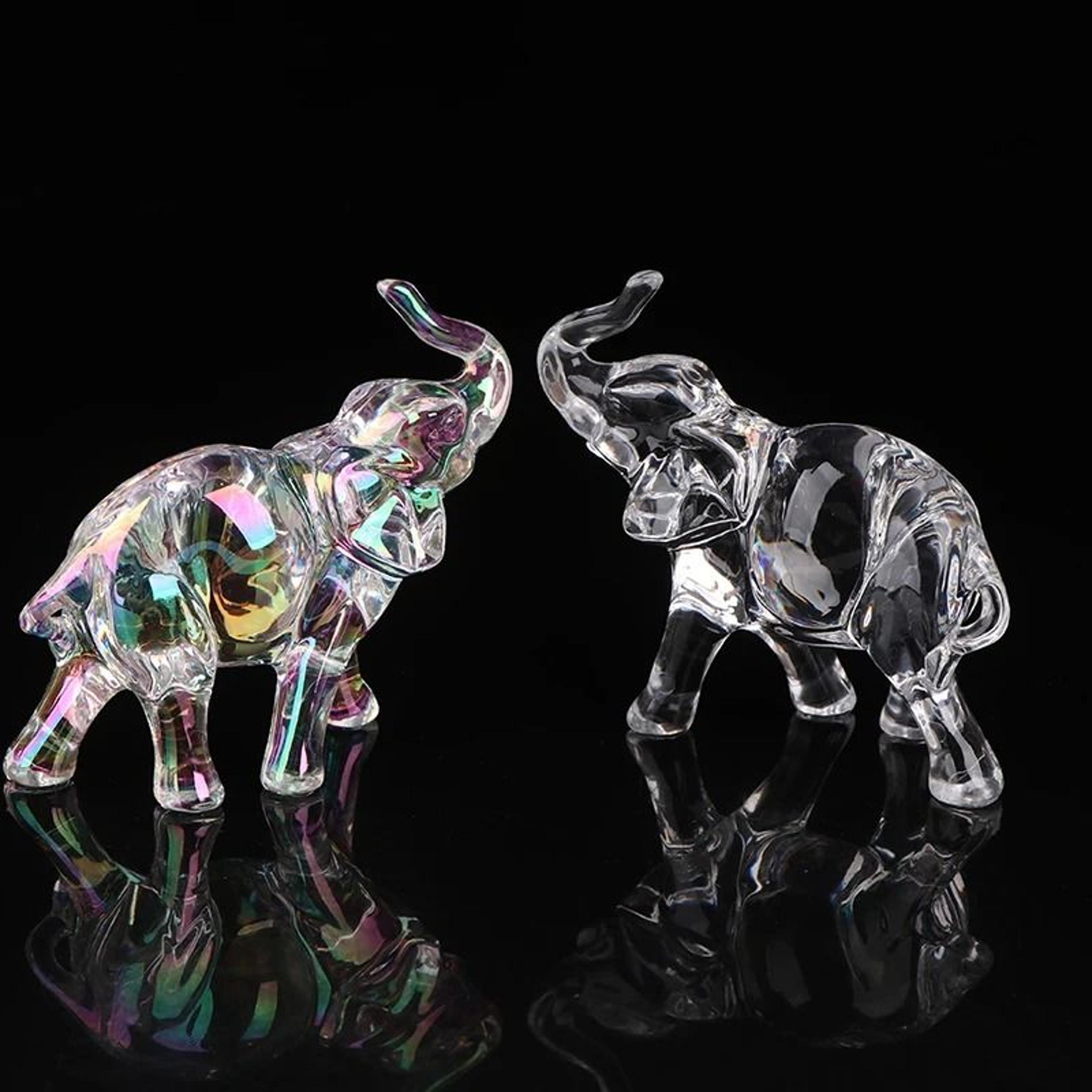 crystal elephant statue | handcrafted glass animal figurine | executive desktop & living room sanctuary decor