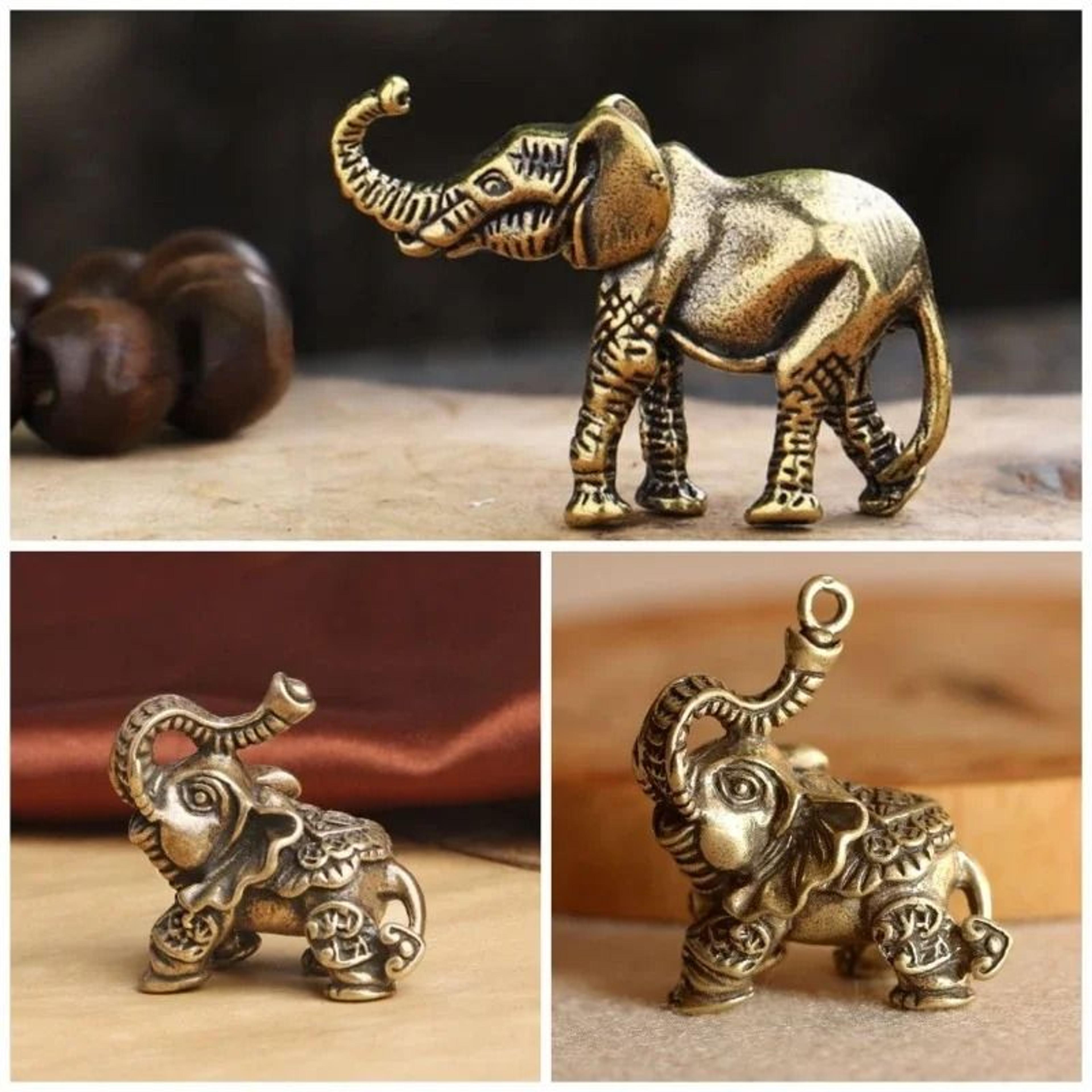 artisan solid brass elephant | auspicious miniature figurine | executive desktop & home studio sanctuary decor