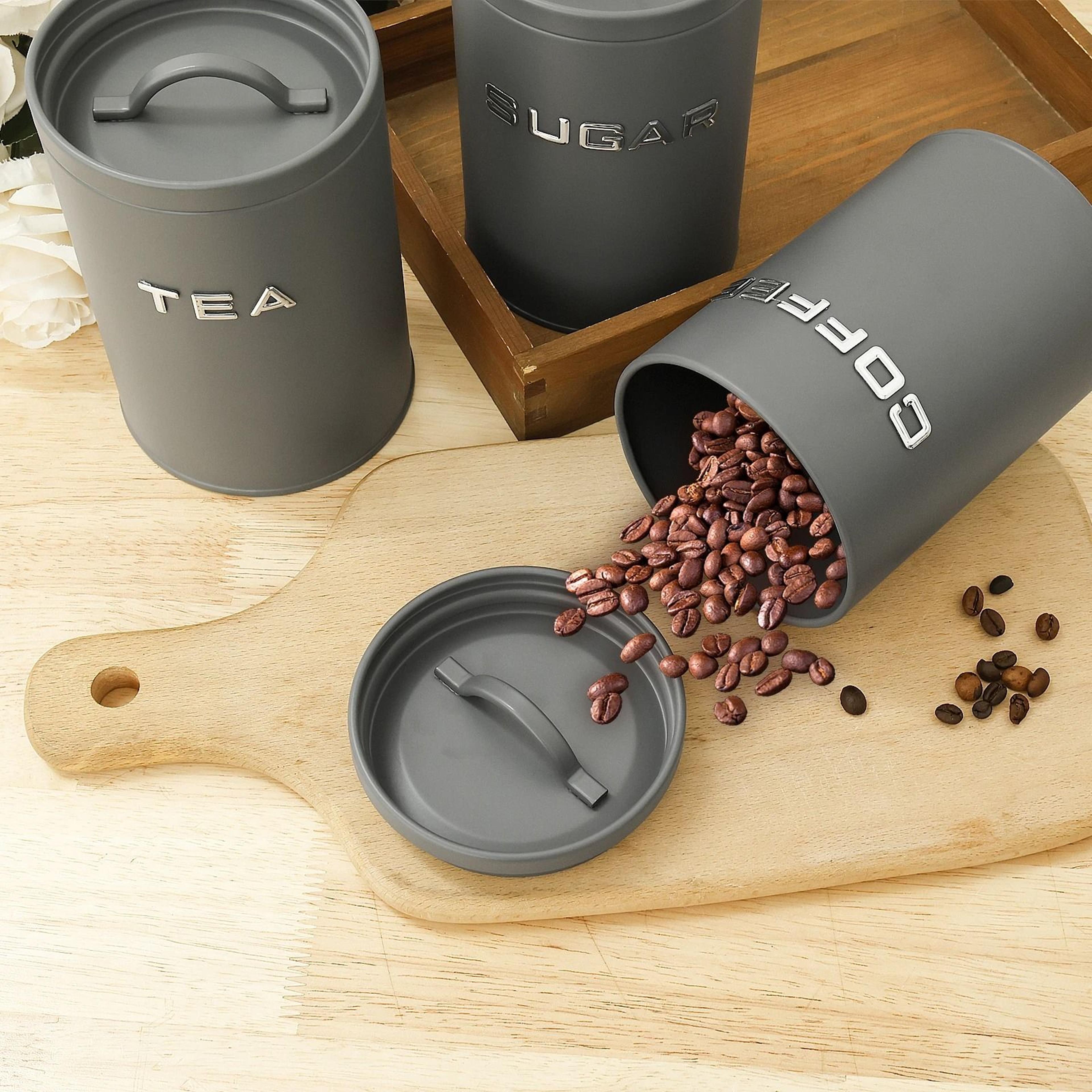 nexus essence trio | airtight coffee, tea & sugar canister set | executive countertop storage & ritual sanctuary decor