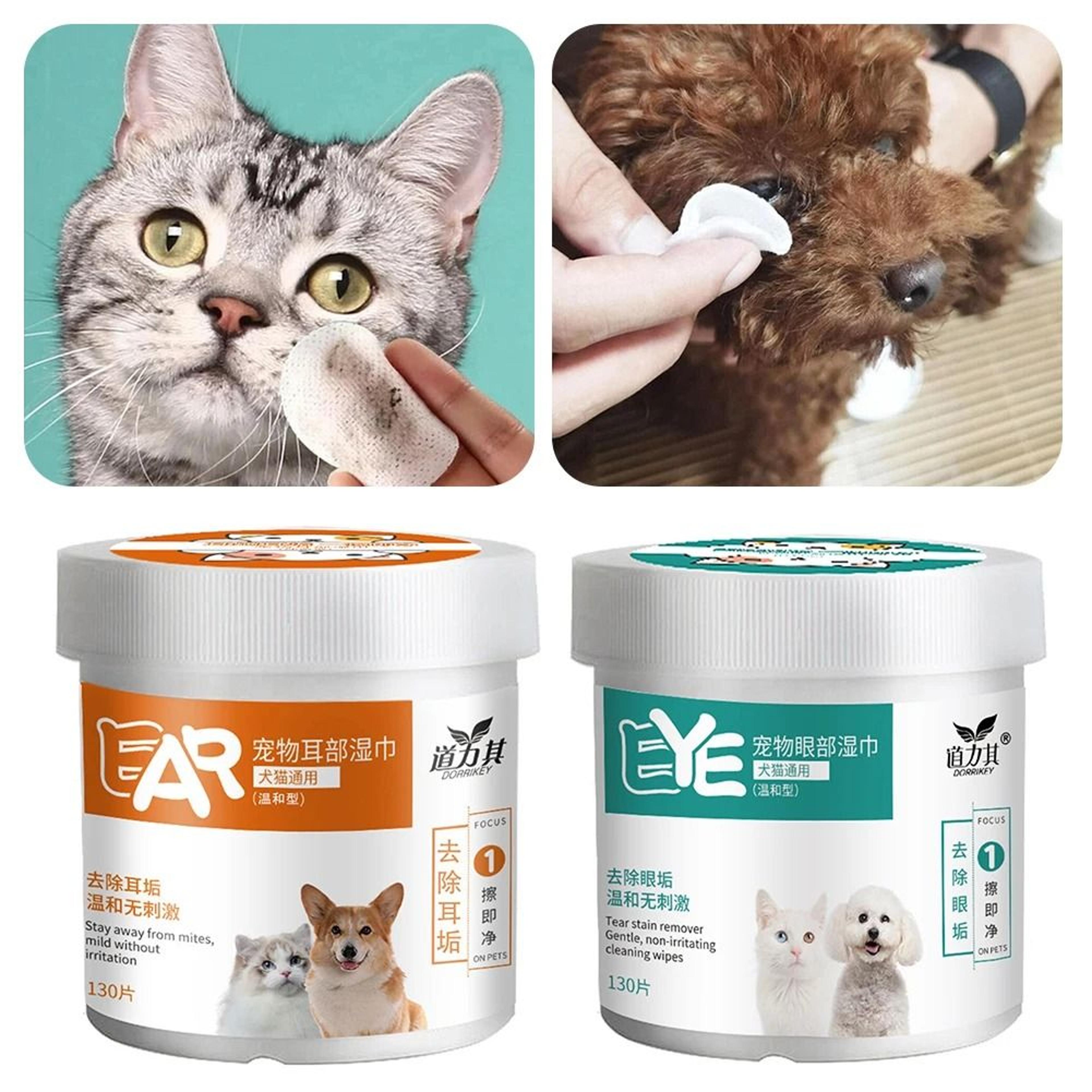 130pcs multi-purpose eye and ear grooming wipes for dogs and cats