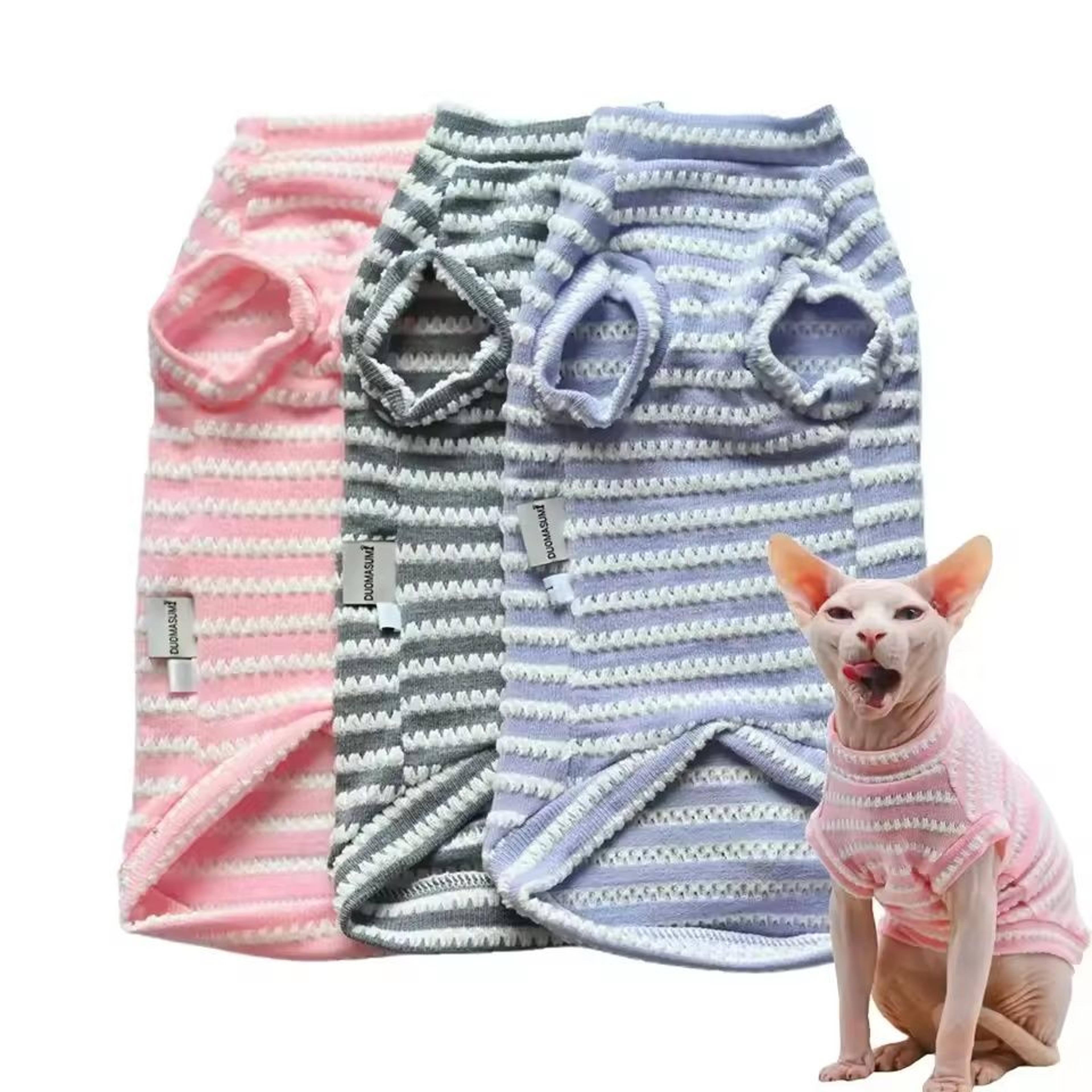 sphynx cat summer striped bottoming shirt - breathable kitten vest apparel for hairless cats & devon rex