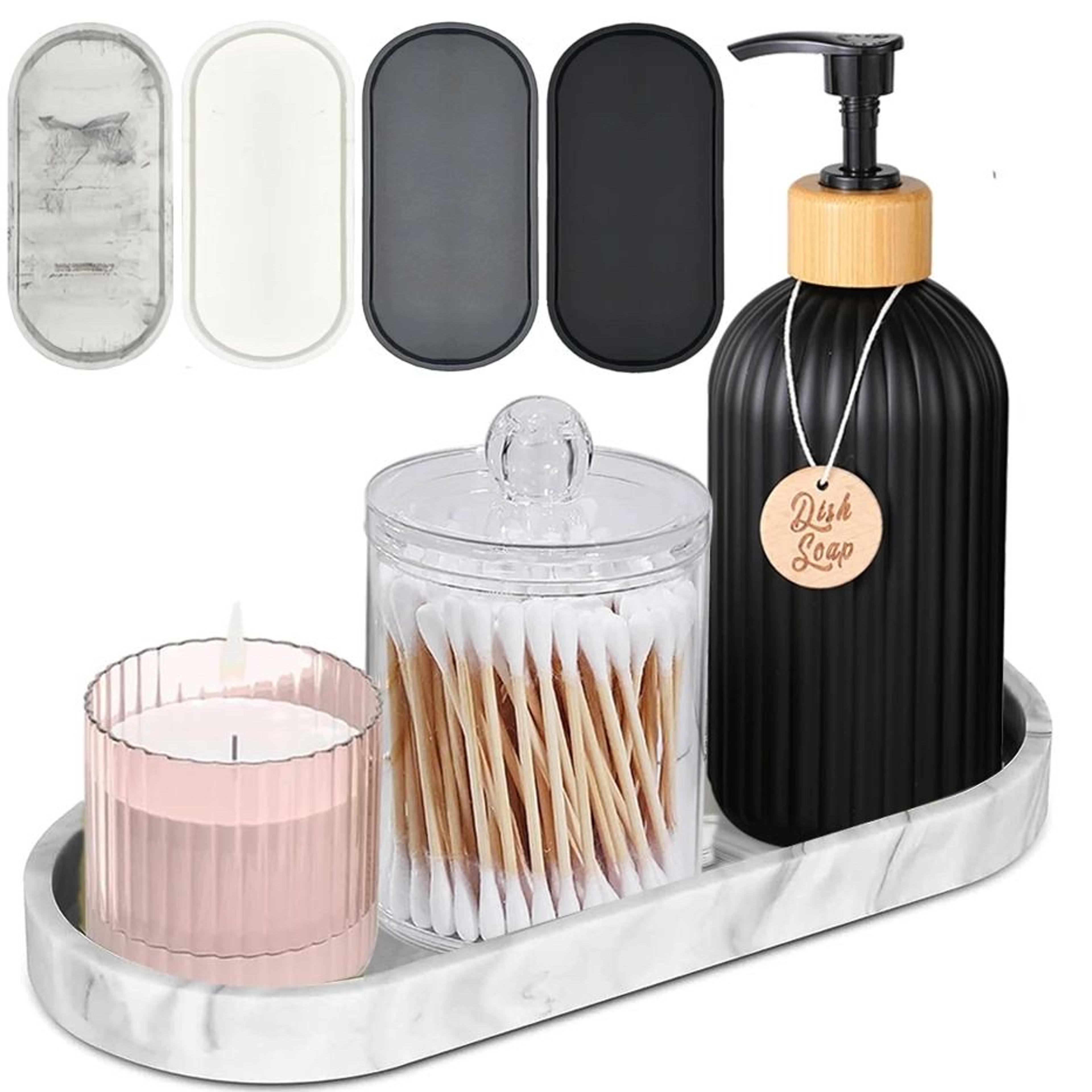 large oval silicone vanity tray - premium bathroom and kitchen countertop storage organizer