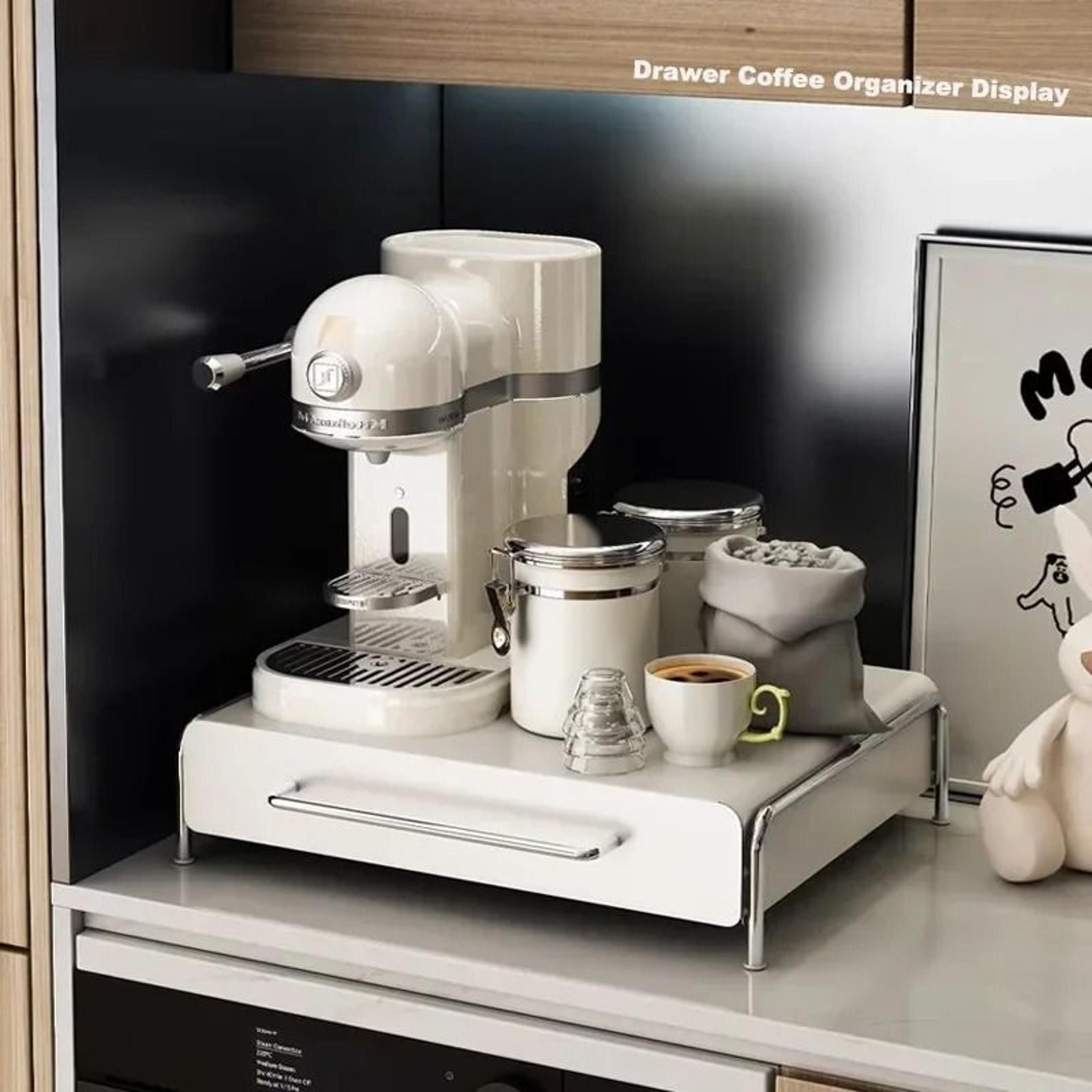 premium capsule coffee & tea bag display storage drawer - heavy-duty machine base holder