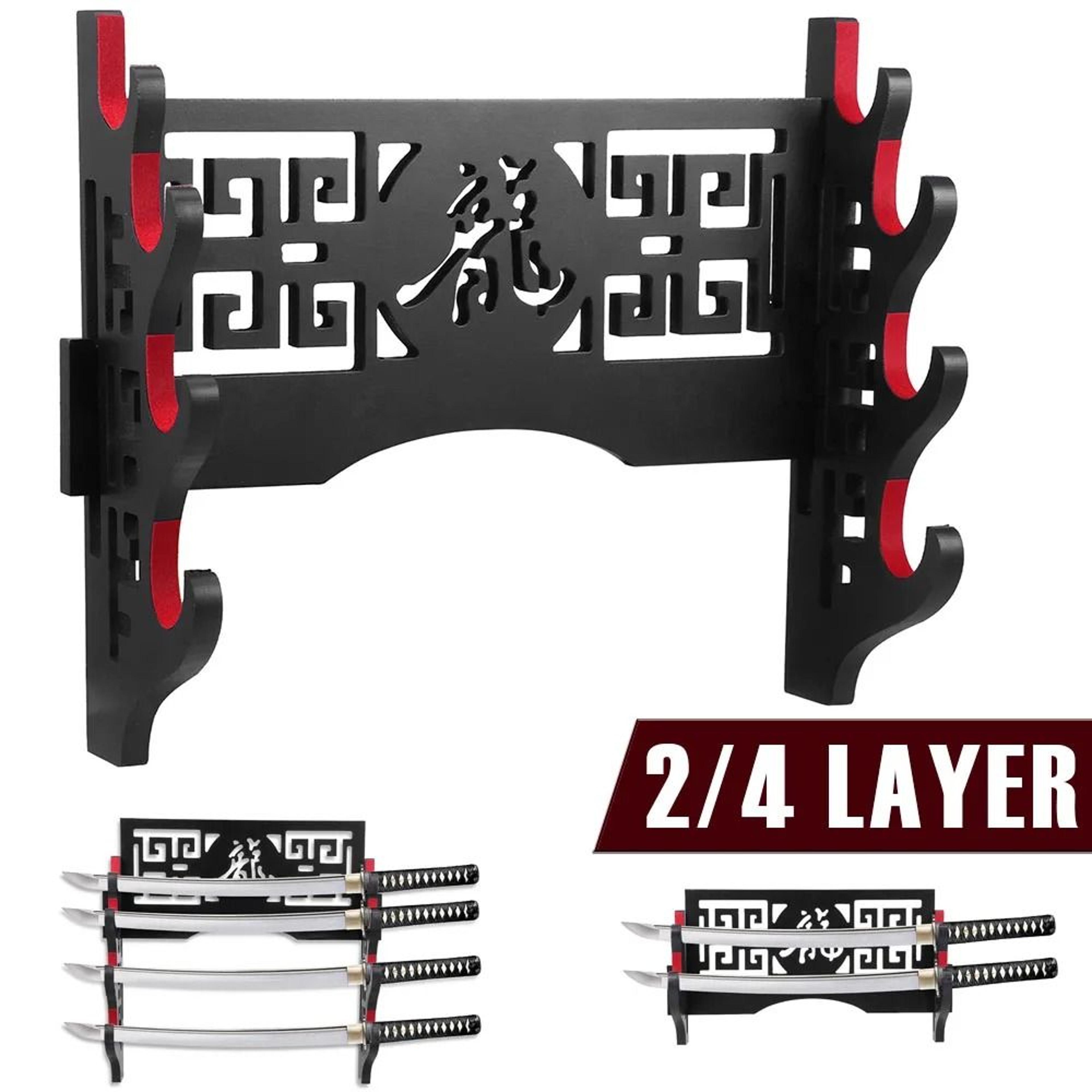 premium wooden samurai sword wall mount - elegant katana display rack