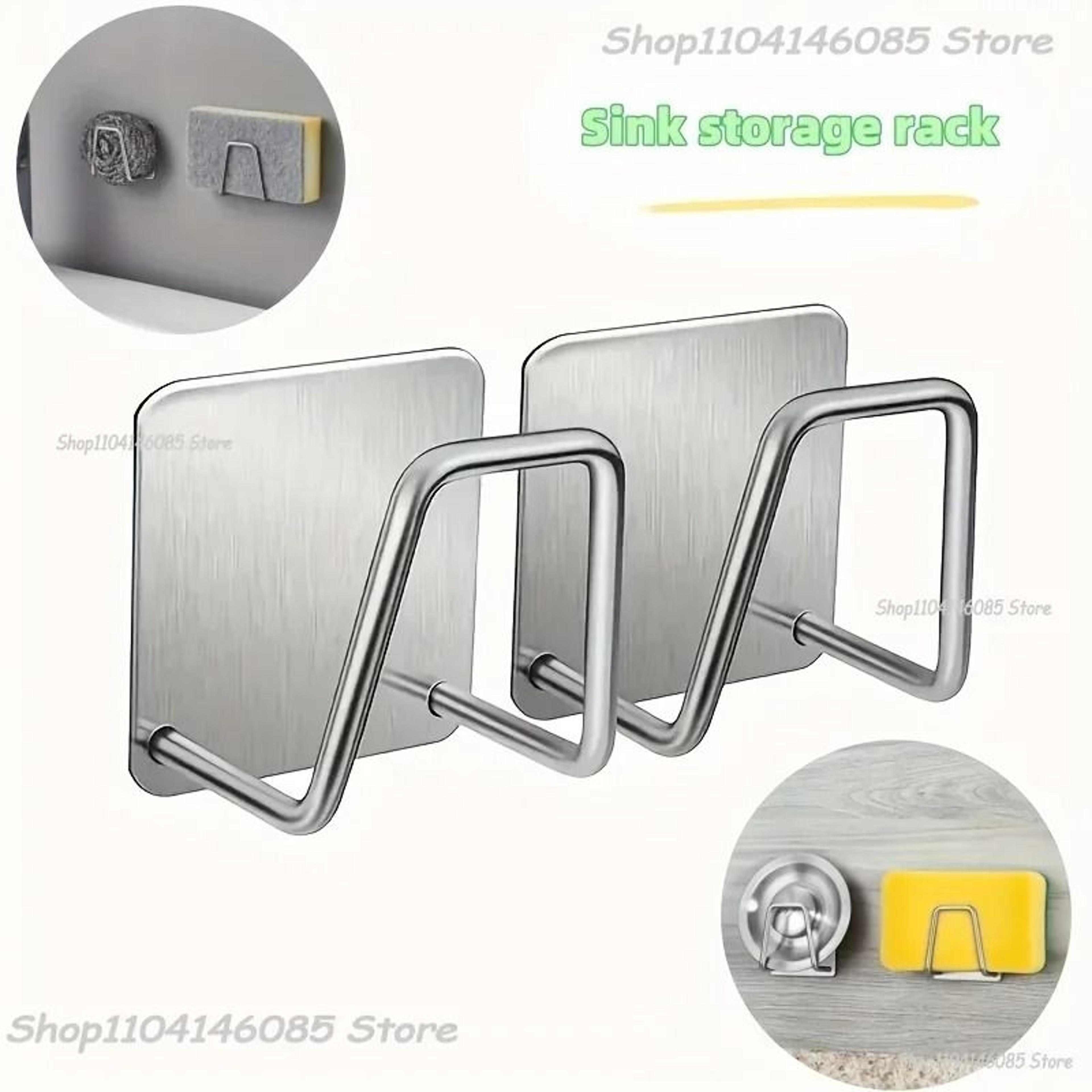 self-adhesive stainless steel kitchen sink sponge holder & drain rack