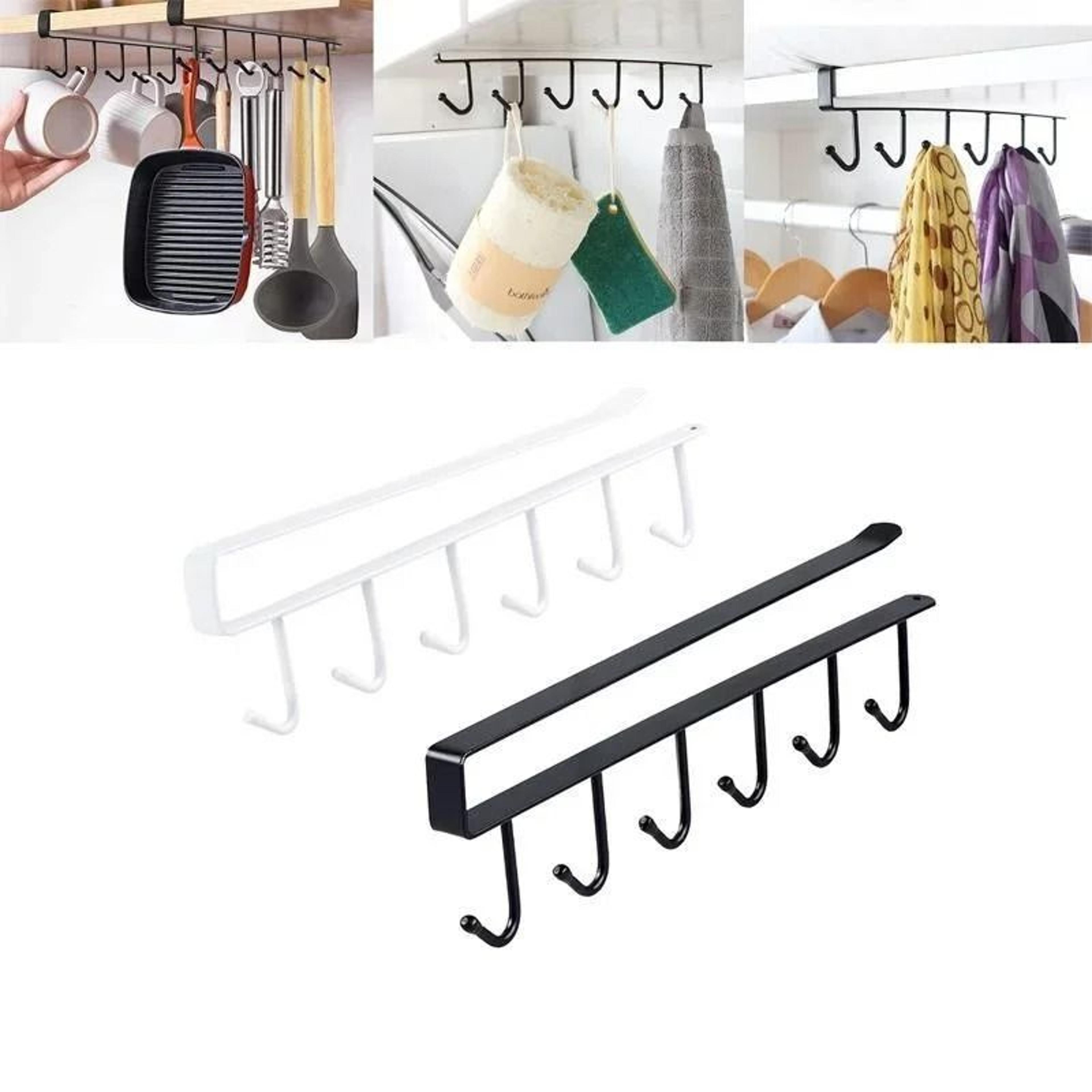 under-cabinet 6-hook hanging mug holder & kitchen storage rack