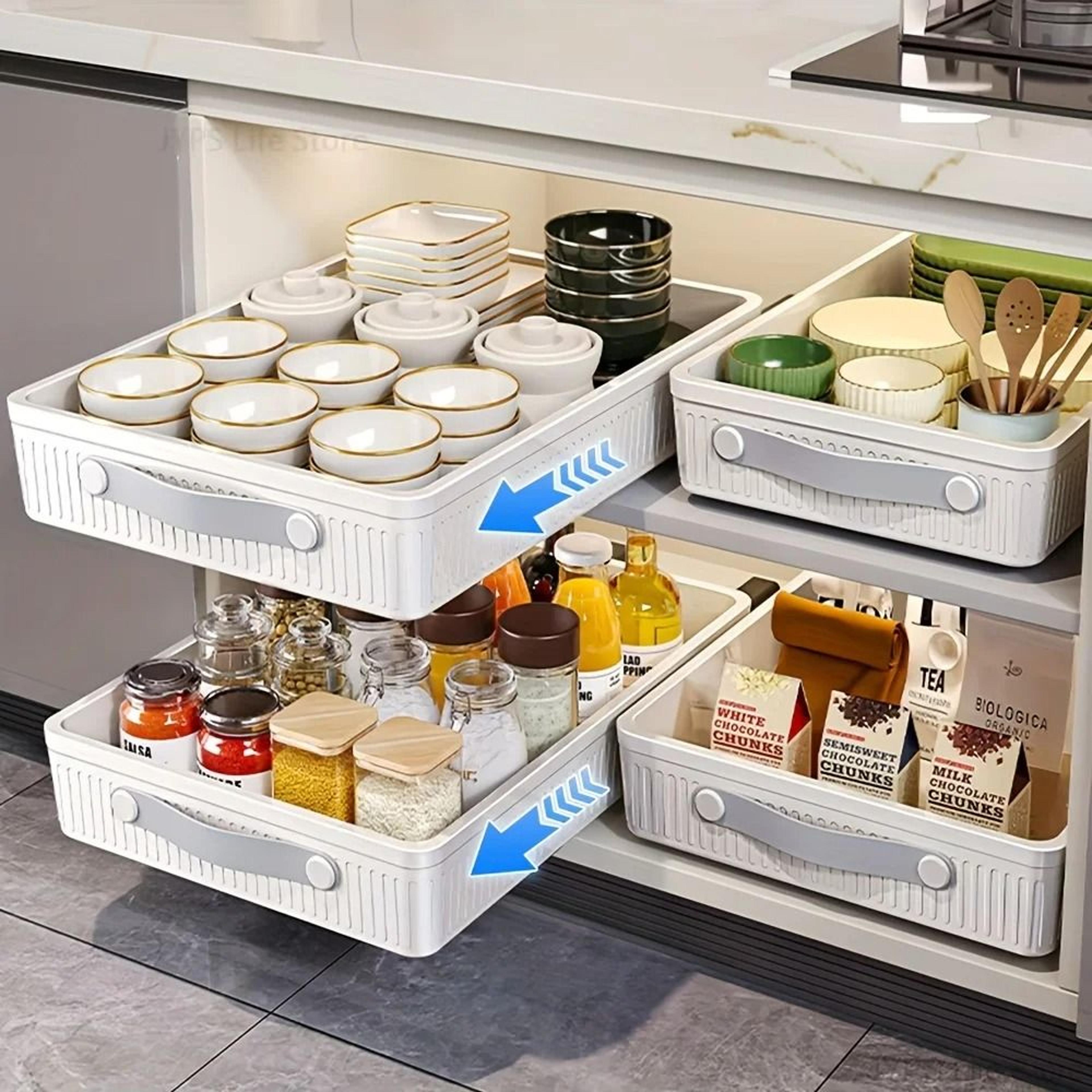38.95pull-out kitchen cabinet drawer organizer with adhesive slide rails