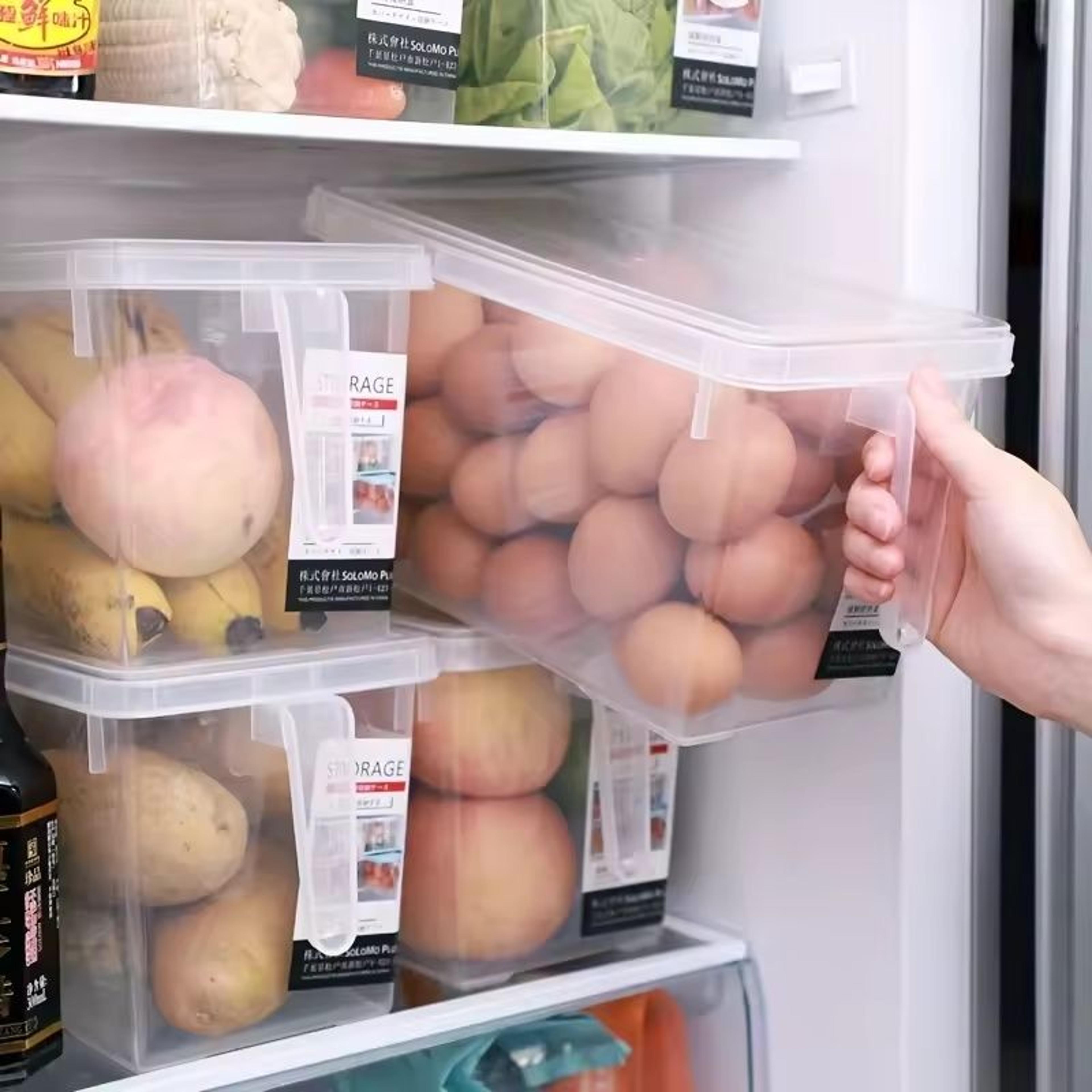 clear fridge storage container with integrated handle & airtight fresh-keeping lid