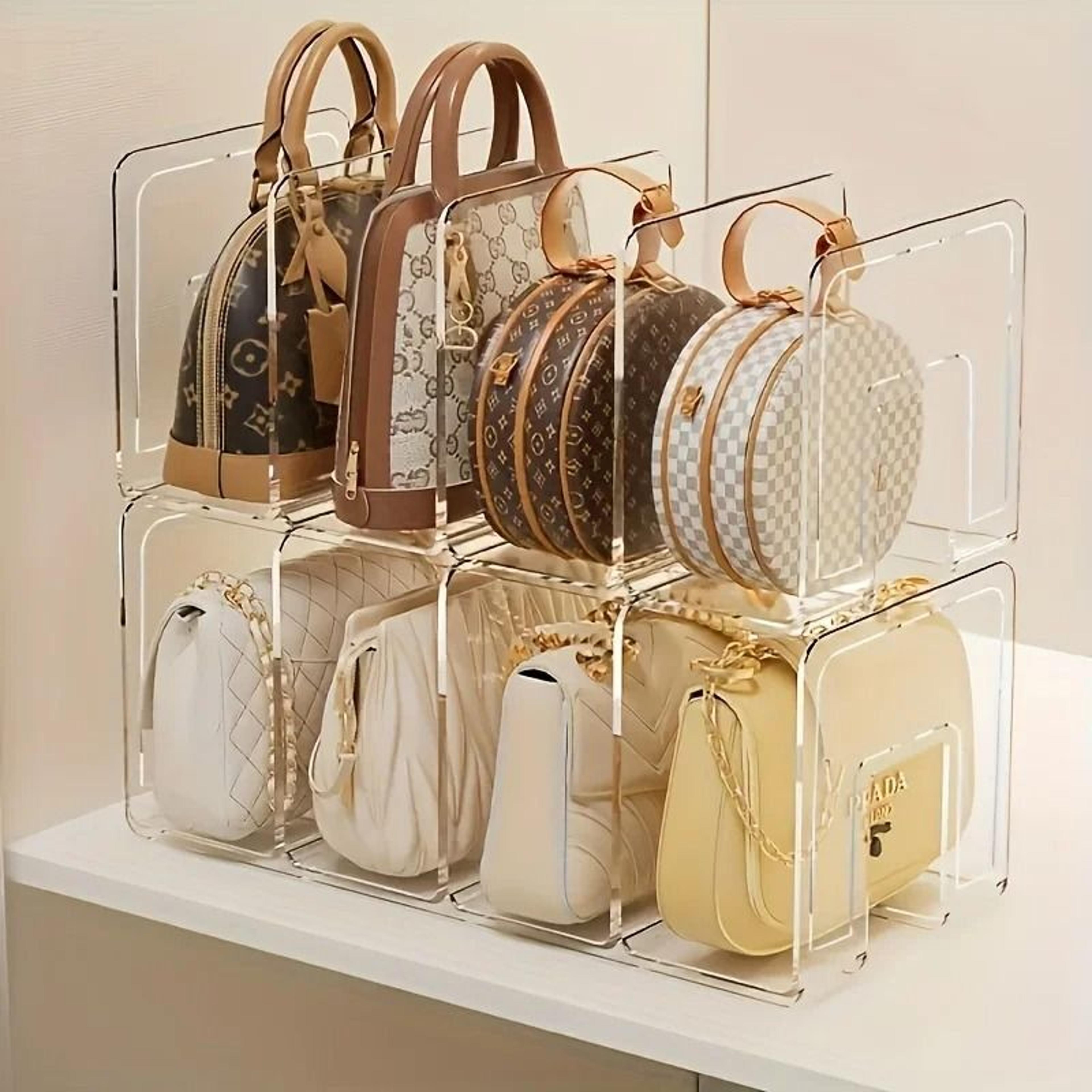 2-pack clear acrylic handbag organizers - space-saving closet slots for purses & wallets