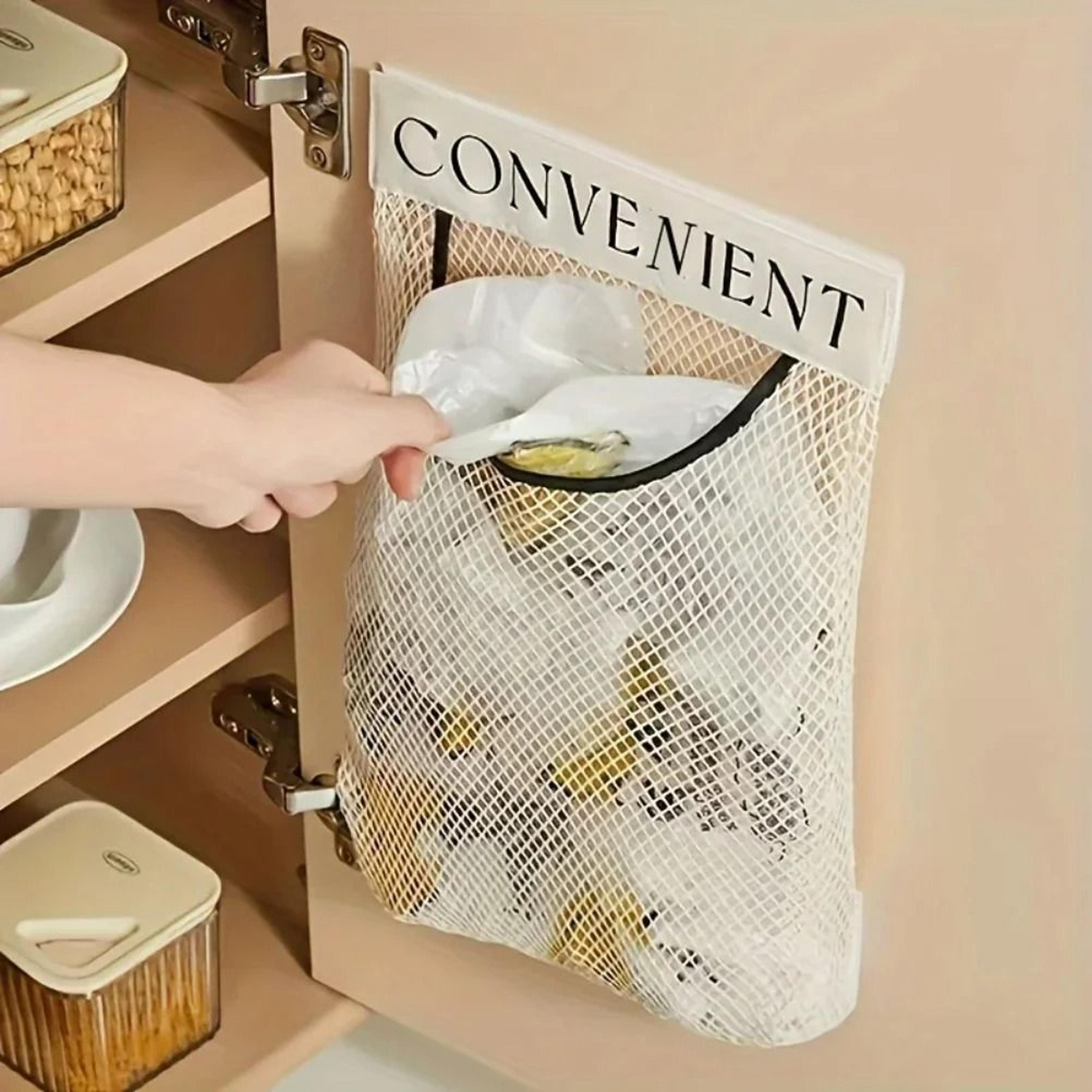 hanging mesh garbage bag holder - wall-mounted large-capacity fruit & grocery bag organizer