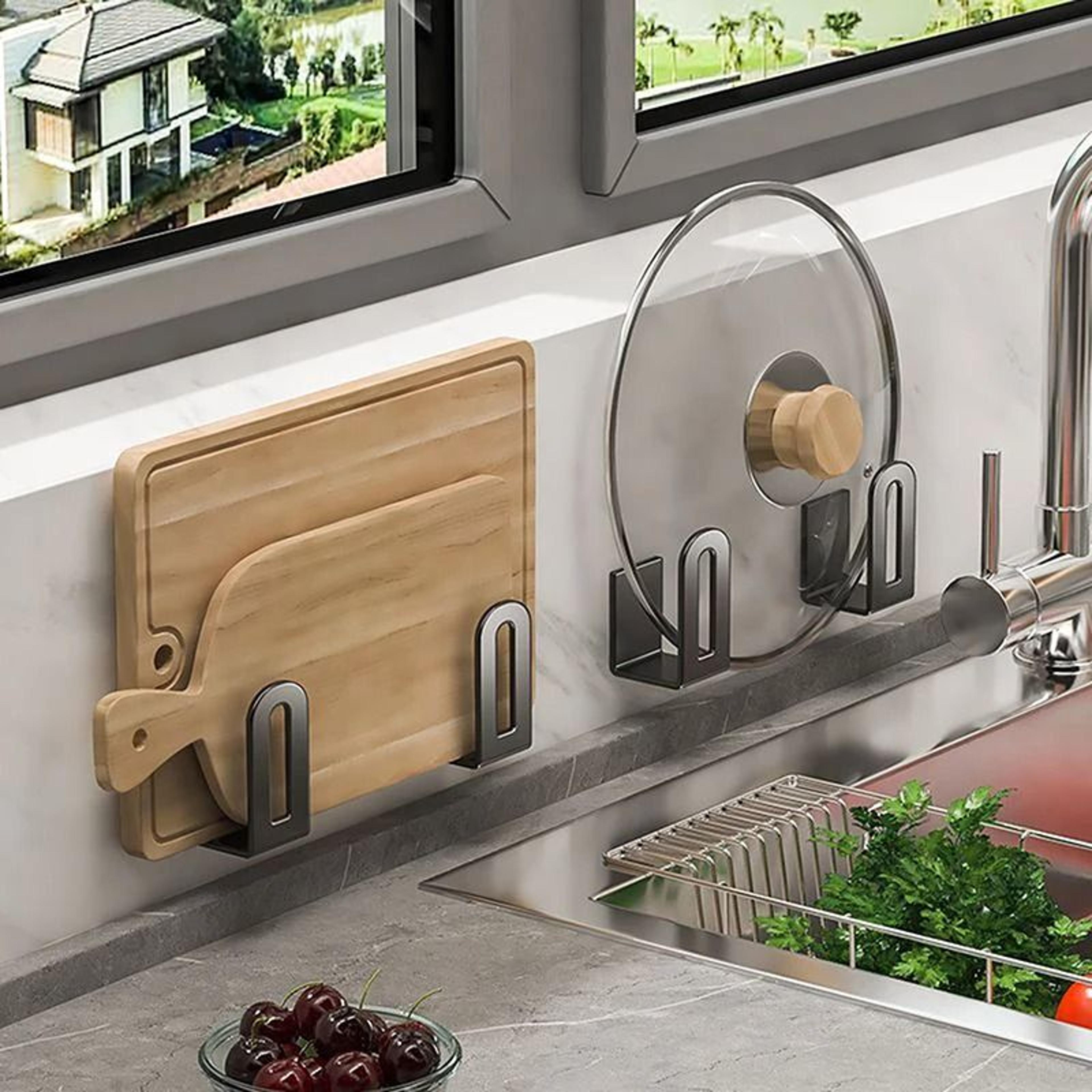 2-piece stainless steel pot lid & cutting board rack - wall-mounted sink sponge organizer