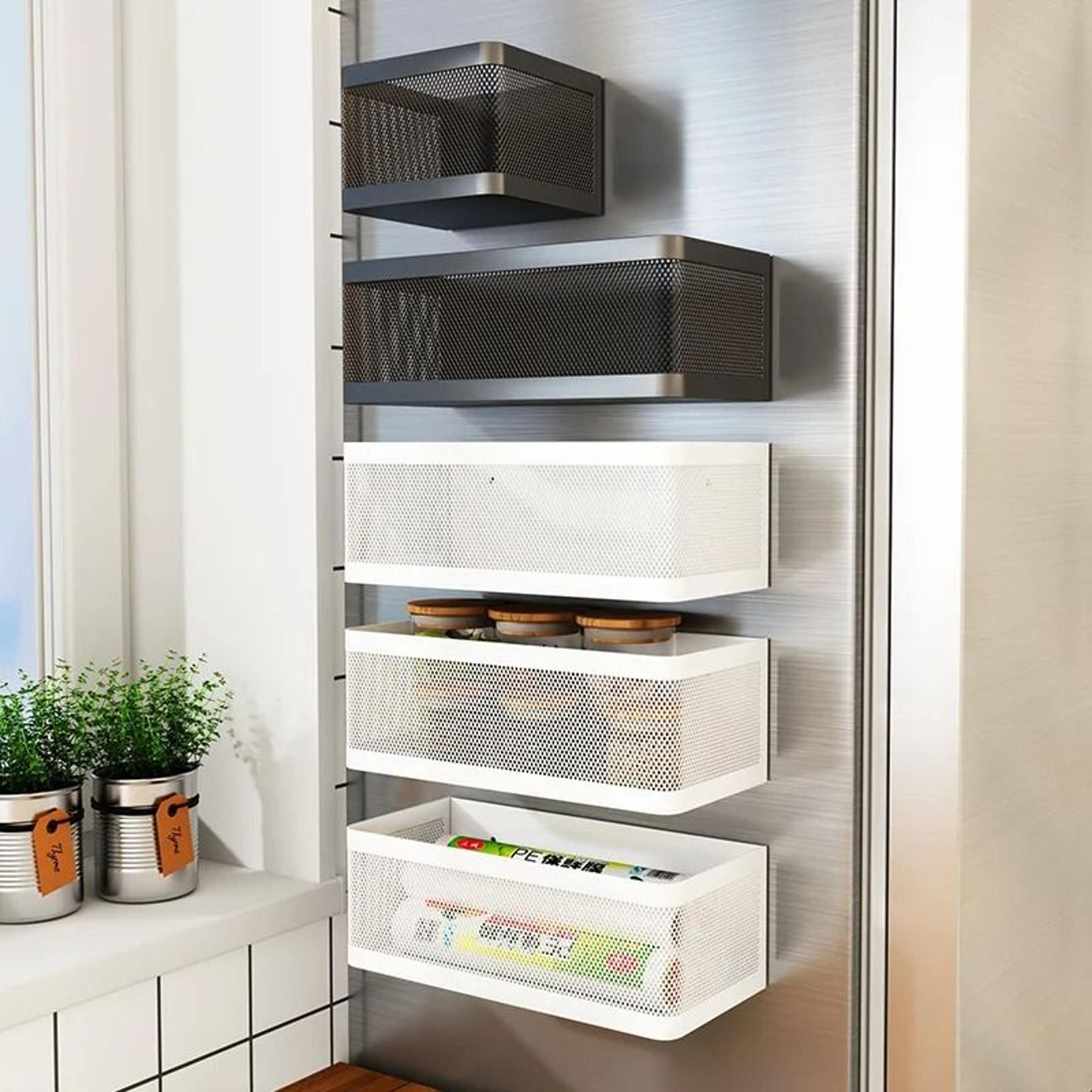 magnetic refrigerator side storage rack - heavy-duty iron space-saving hanging kitchen organizer shelf