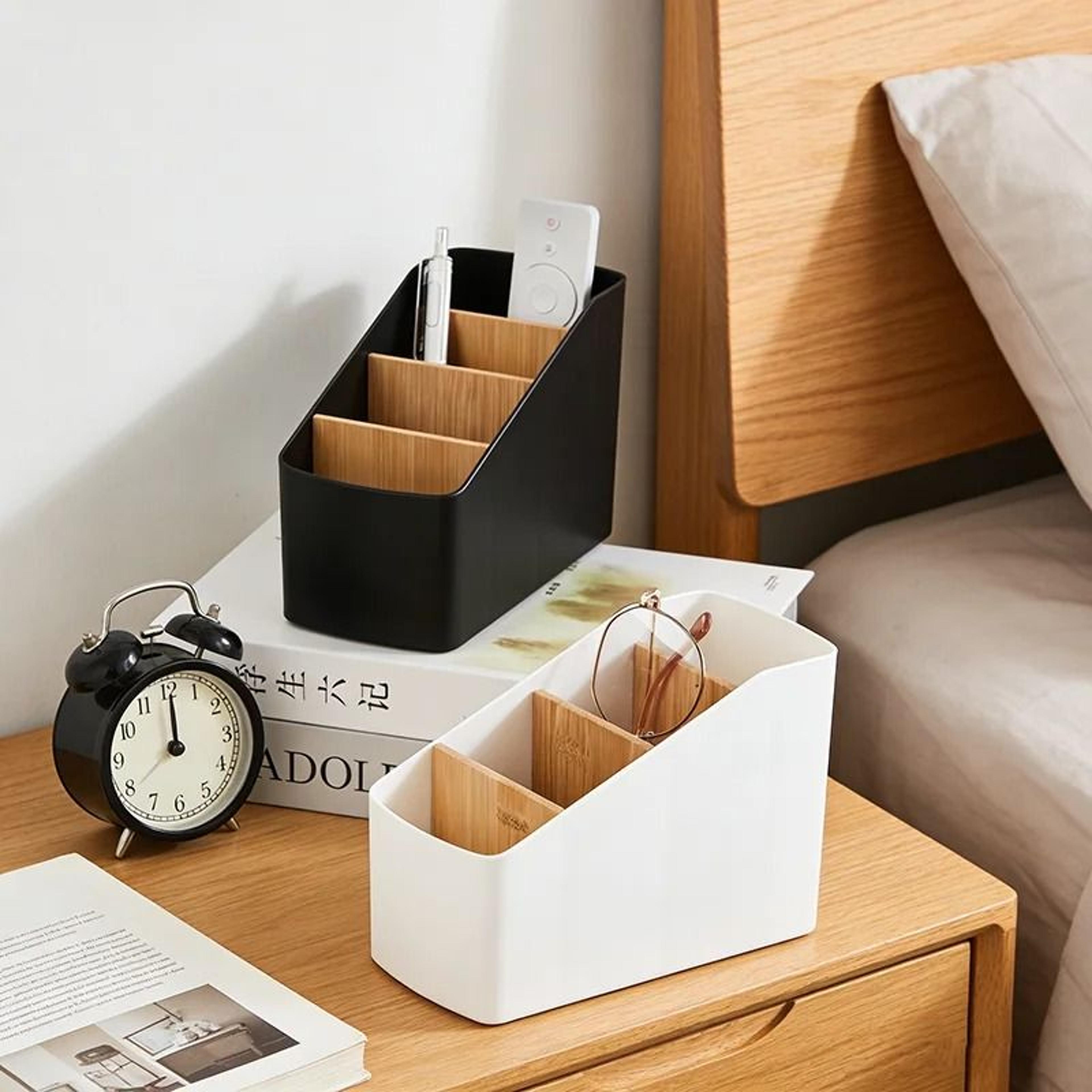 multi-functional tabletop remote control holder - 4-compartment desktop storage box & organizer