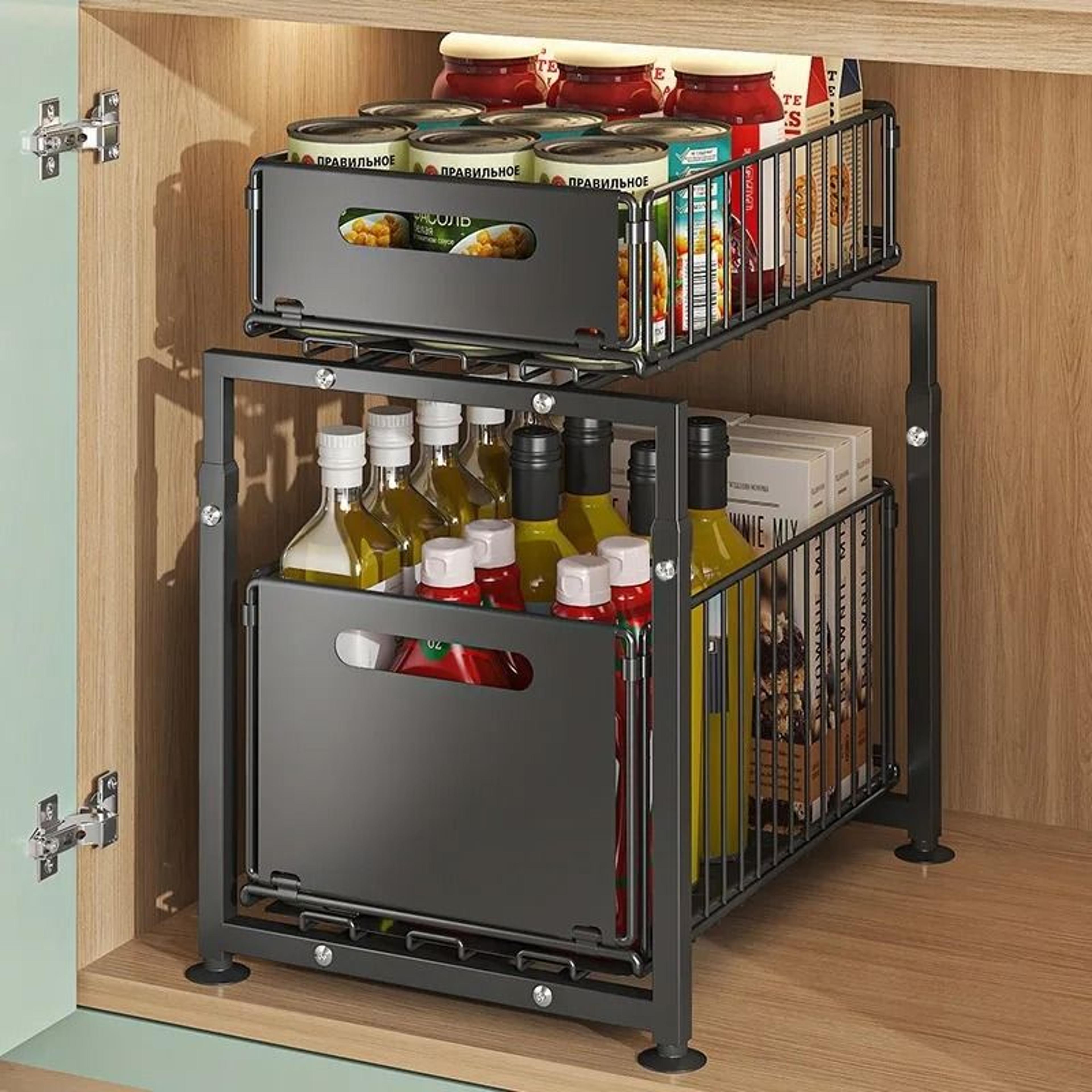 double-layer pull-out under-sink organizer - height-adjustable kitchen & cabinet storage rack