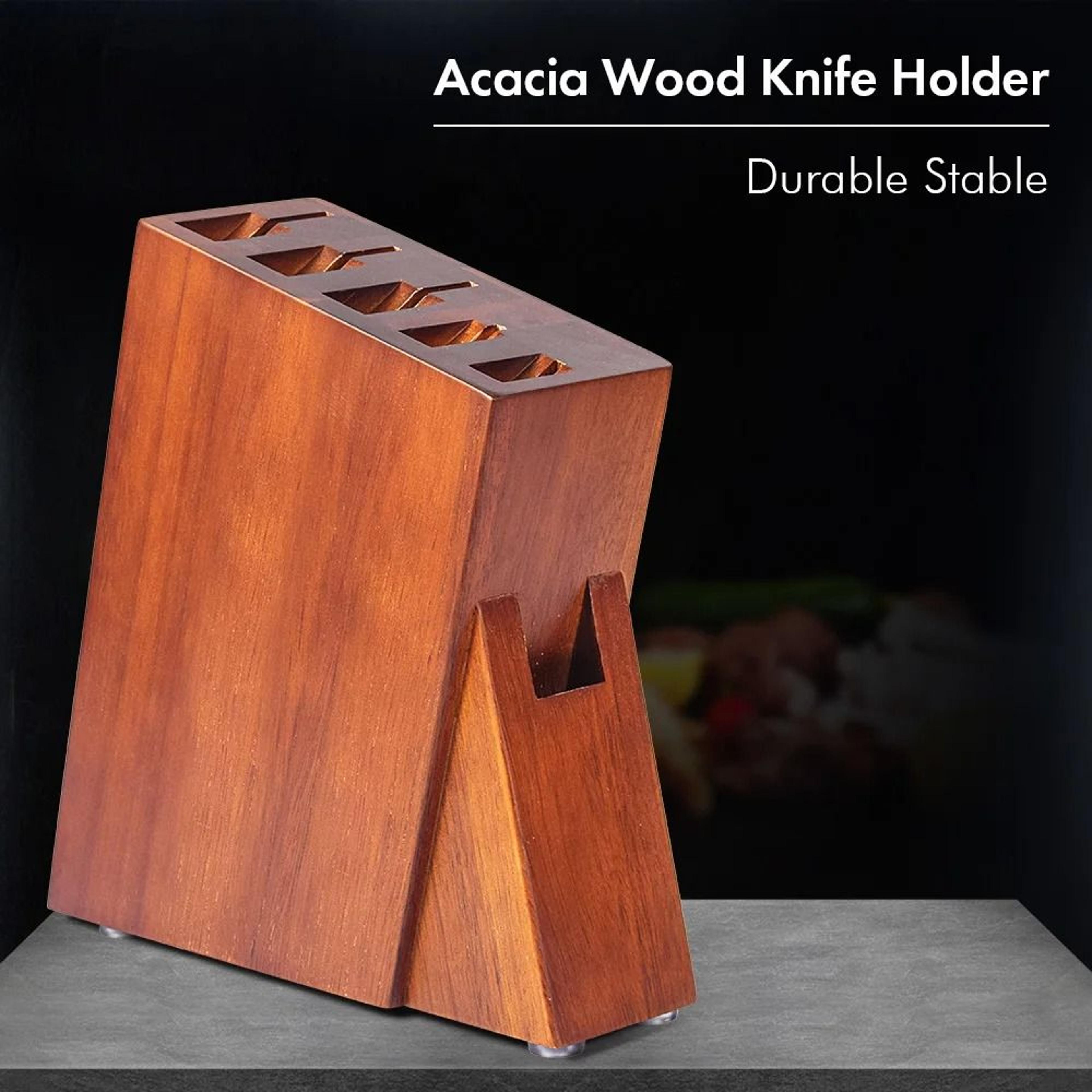dashway premium acacia wood knife block - 5-slot universal kitchen knife holder & organizer