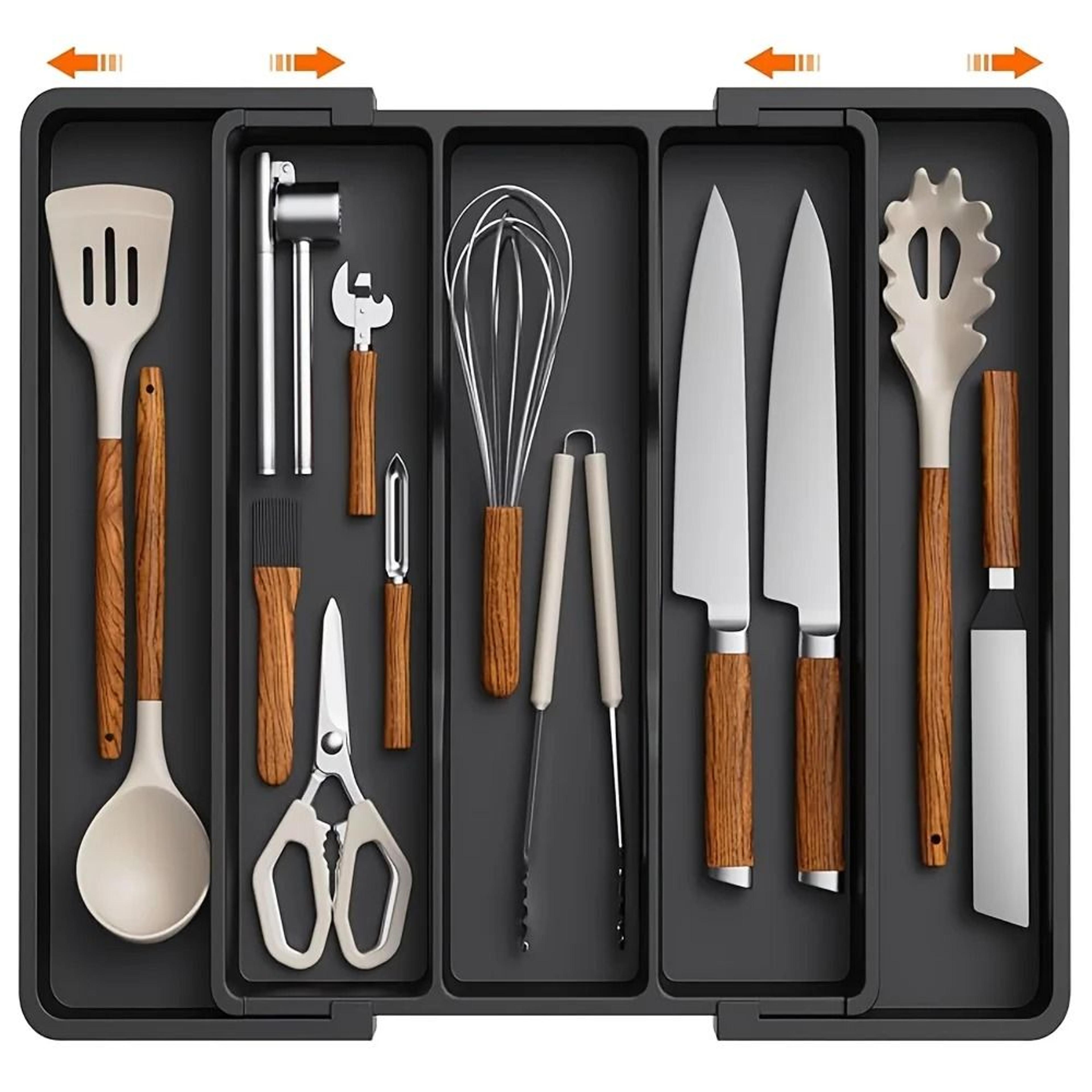 expandable adjustable large plastic kitchen utensil organizer - customizable cutlery holder & tray