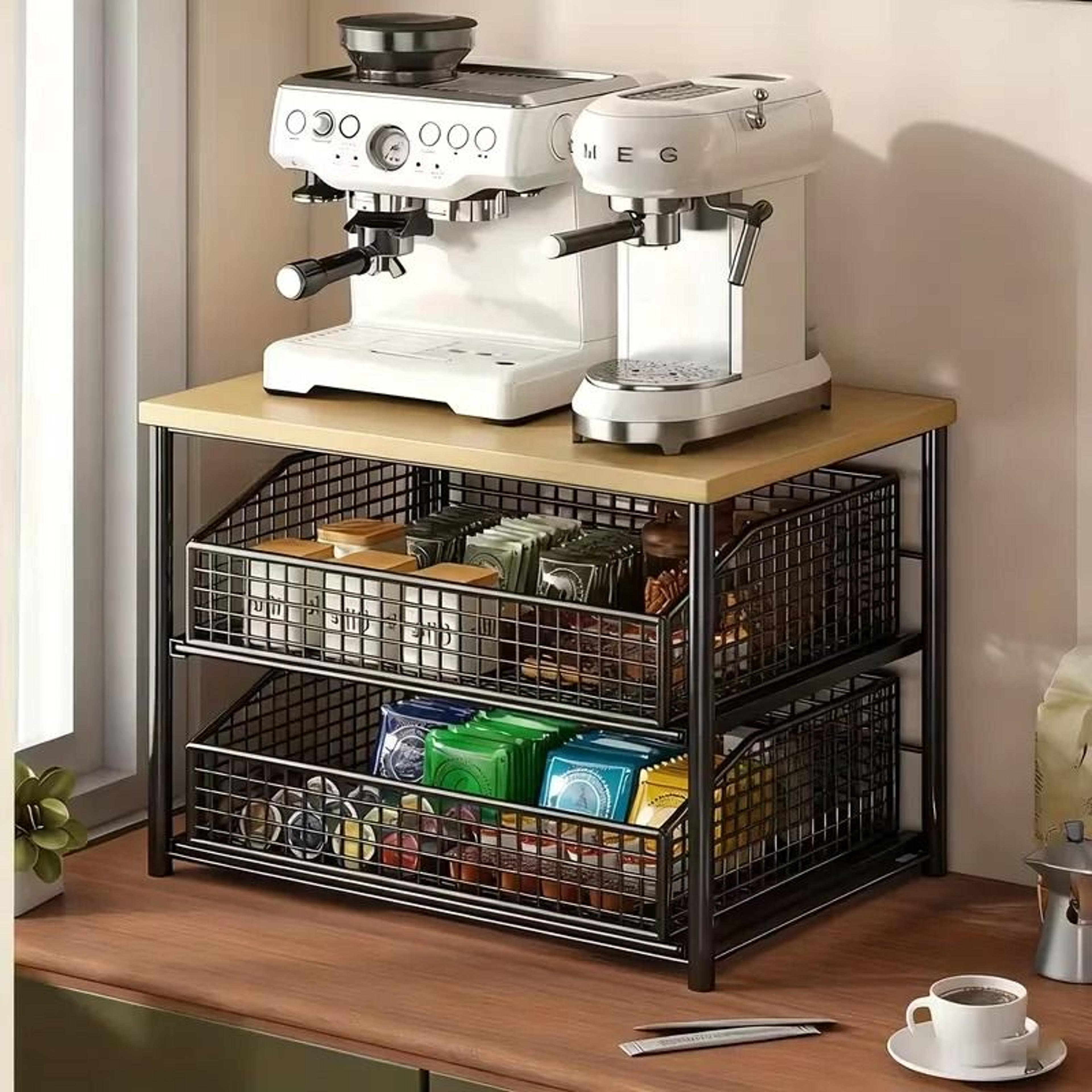 multi-layer countertop storage rack - heavy-duty metal kitchen organizer with sliding drawers & baskets