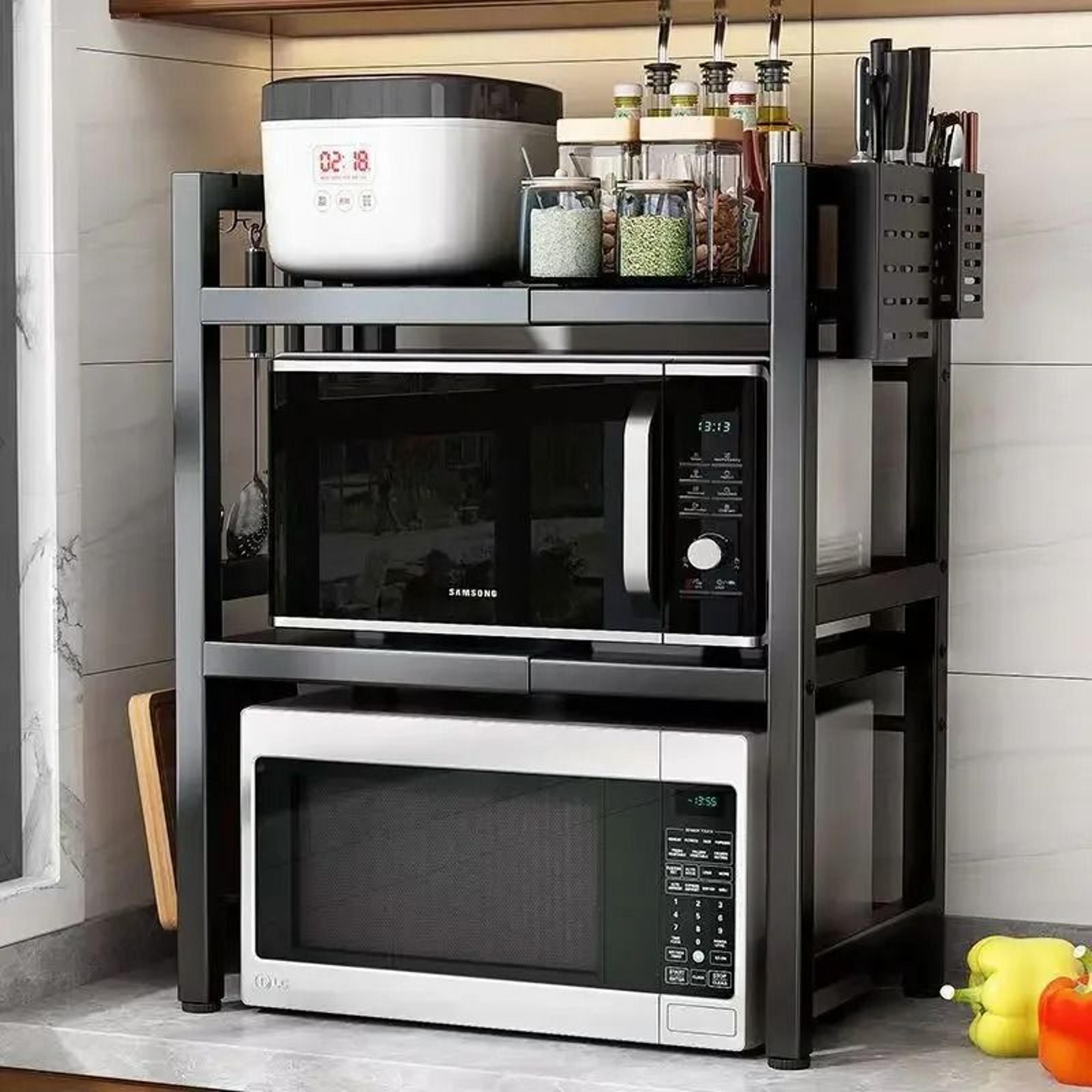 heavy-duty 2-tier microwave oven rack - premium kitchen countertop storage shelf & seasoning organizer
