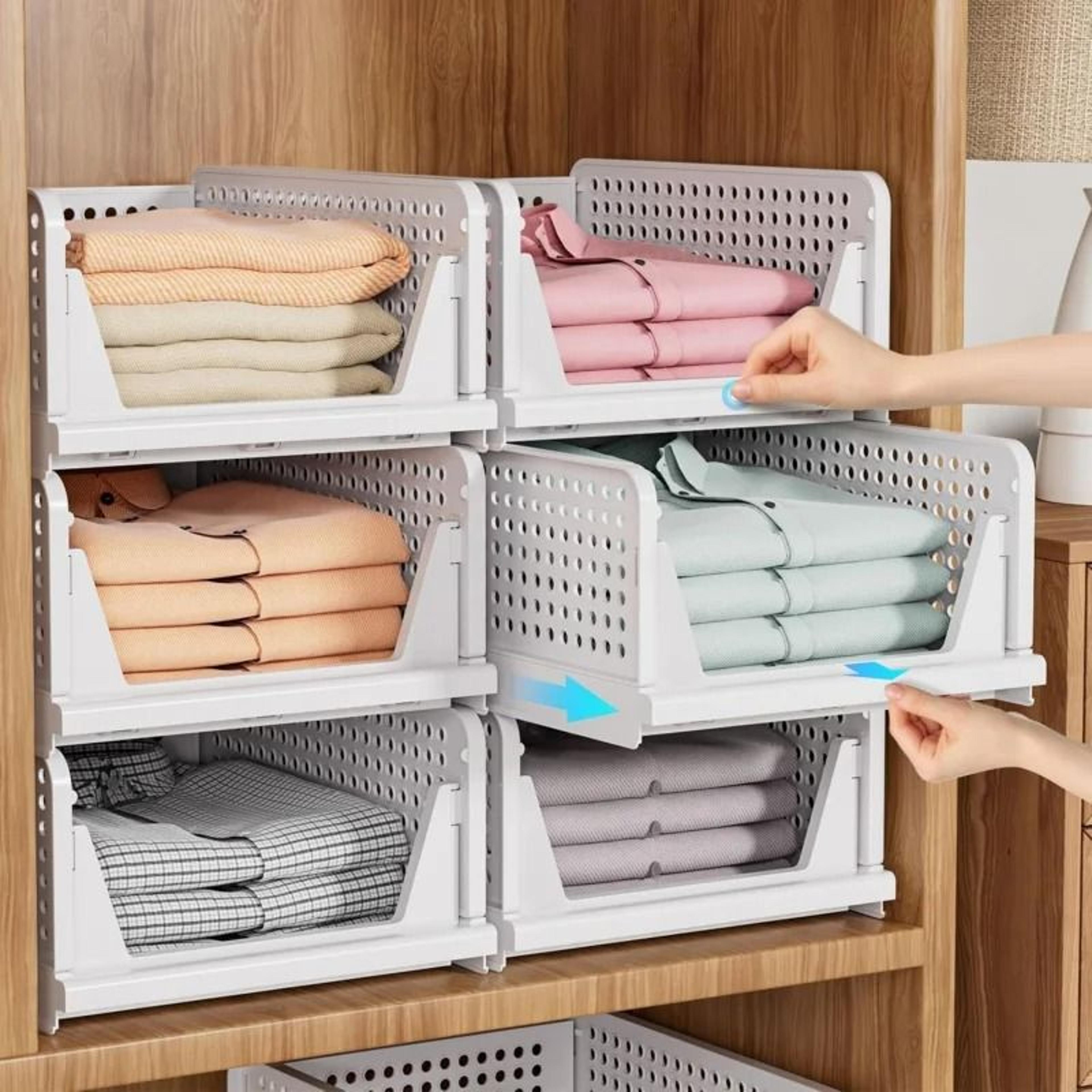stackable wardrobe storage baskets - multifunctional foldable closet organizer rack