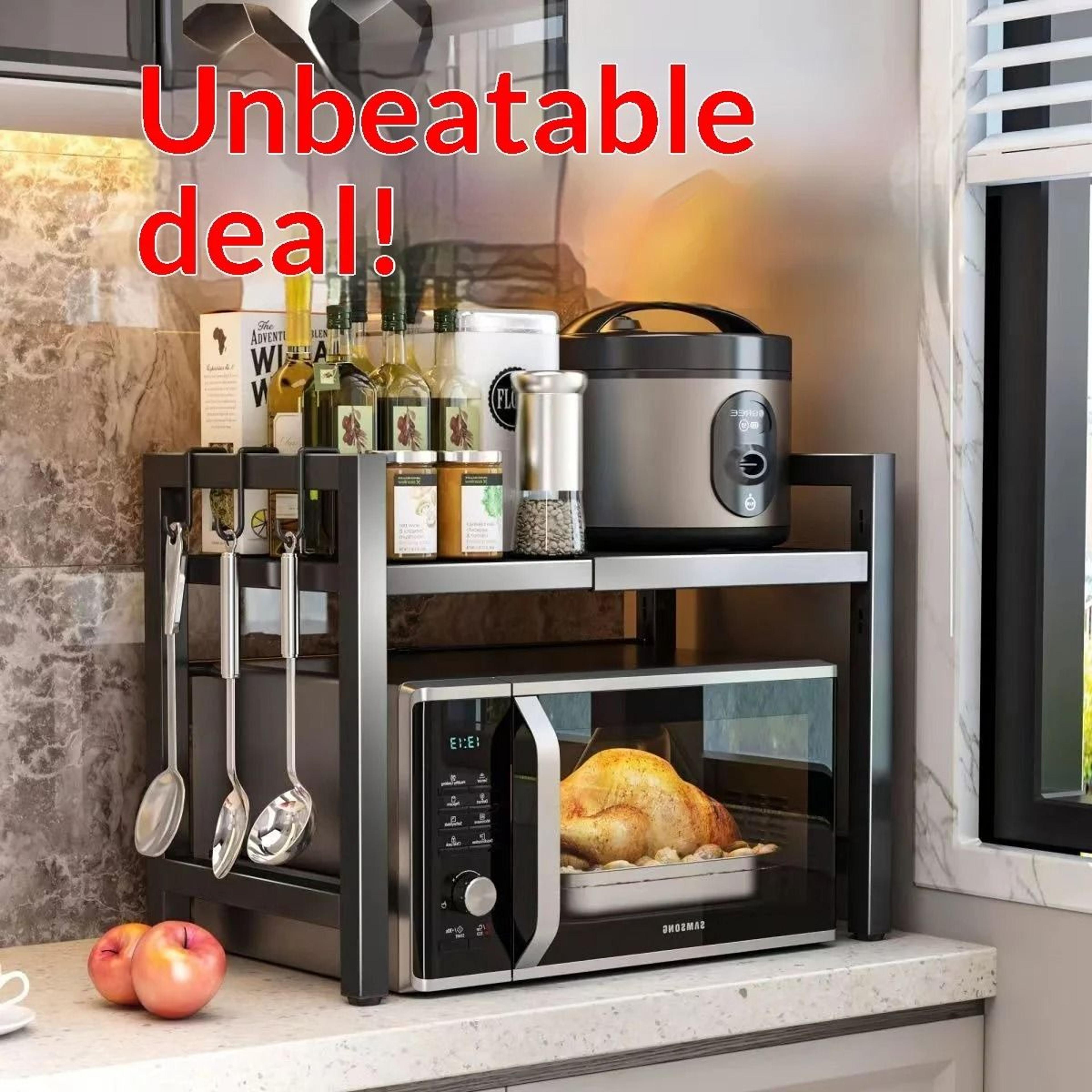 telescopic countertop microwave storage rack - expandable multi-functional kitchen desktop organizer shelf