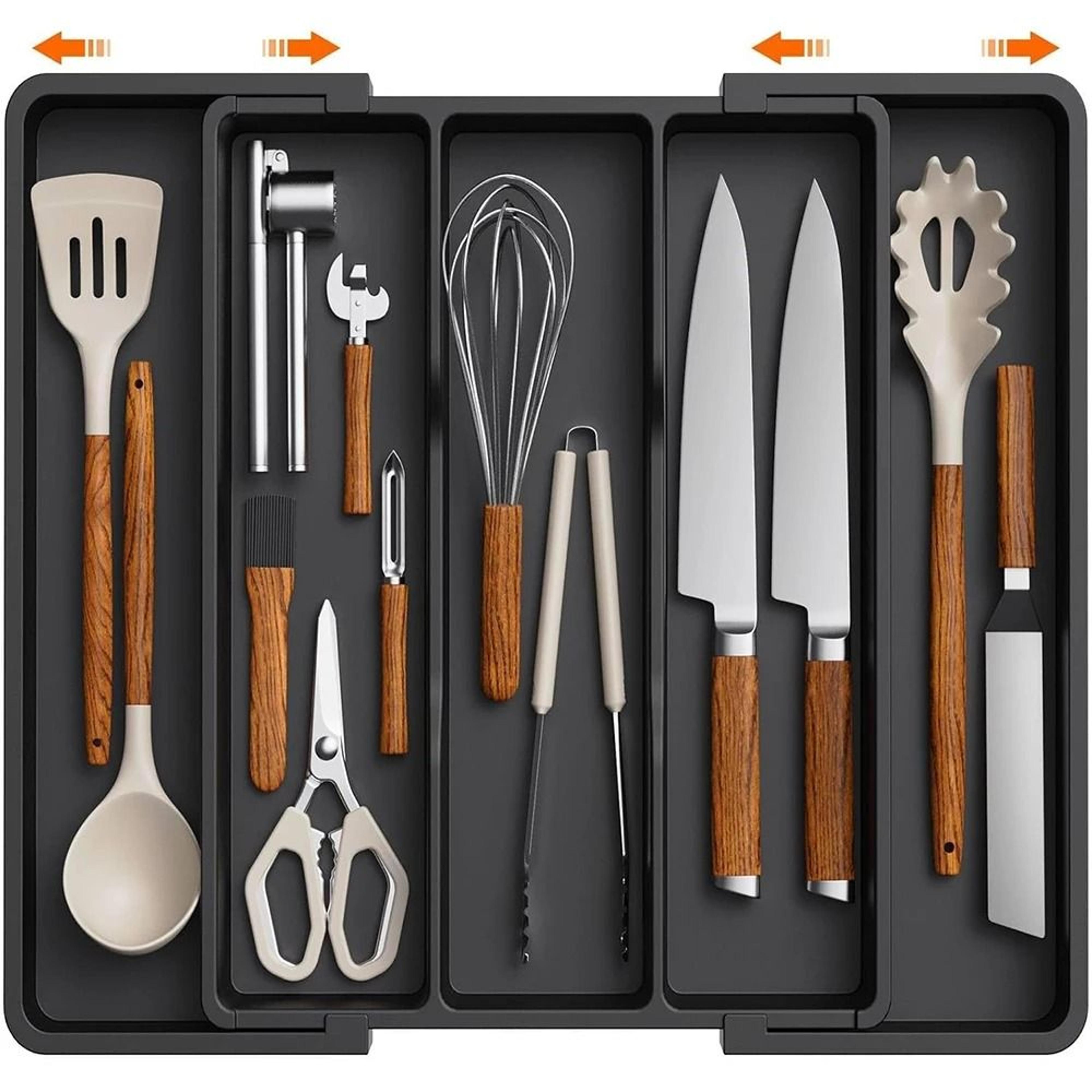 lmetjma premium expandable cooking utensil organizer tray - smart cutlery & flatware drawer divider station