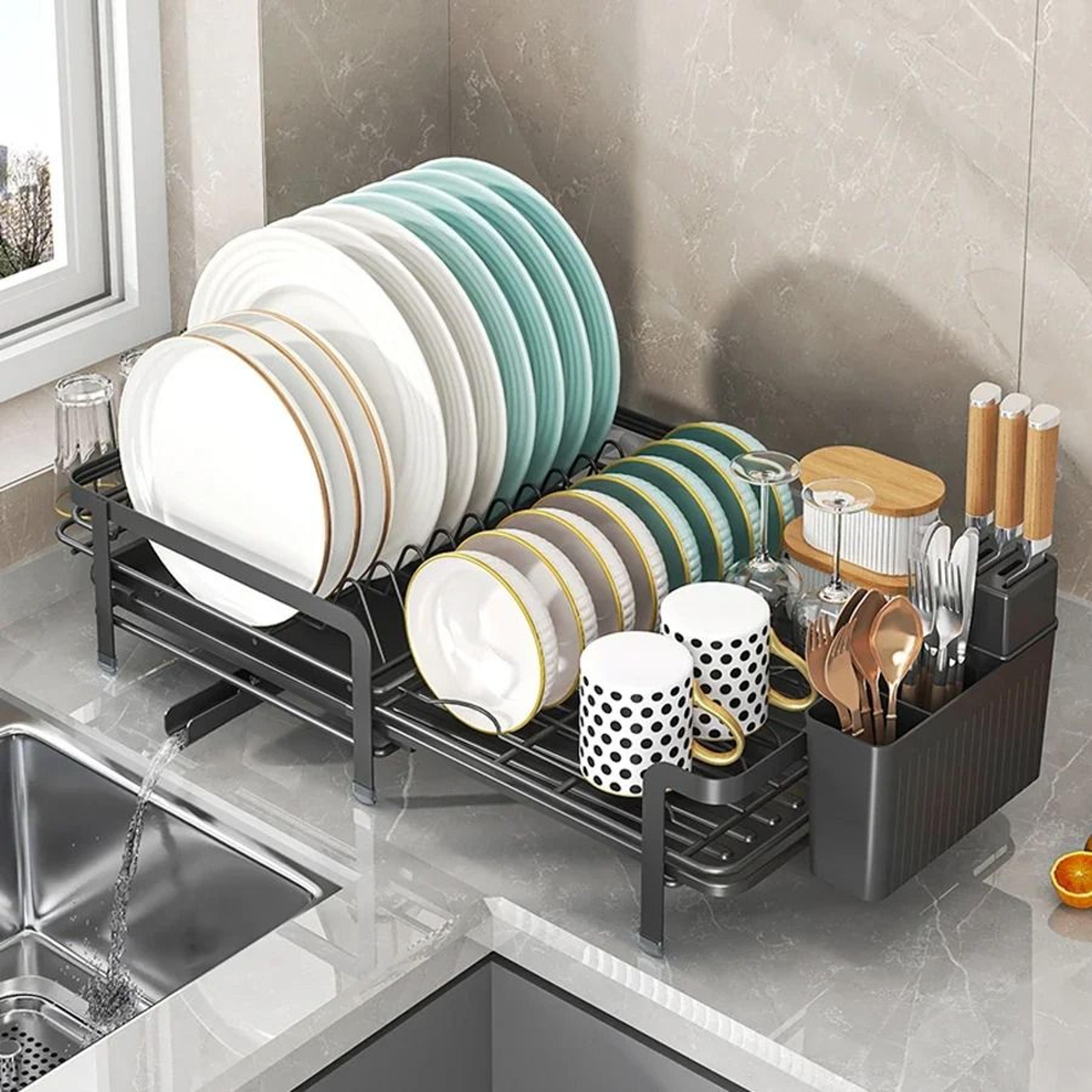 urluna expandable heavy-duty dish drainer rack with smart drainboard