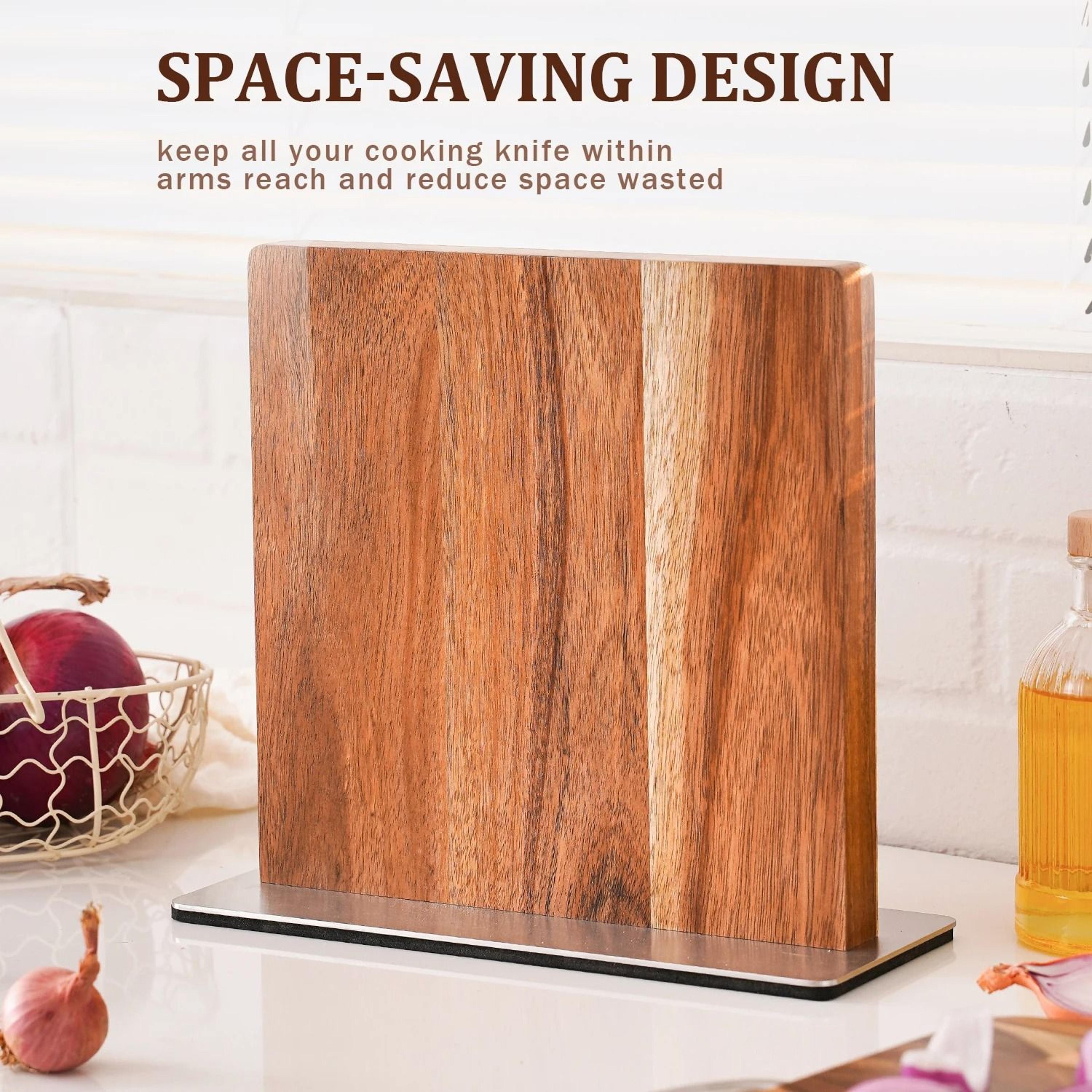 premium acacia wood magnetic knife block & modern minimalist kitchen storage holder