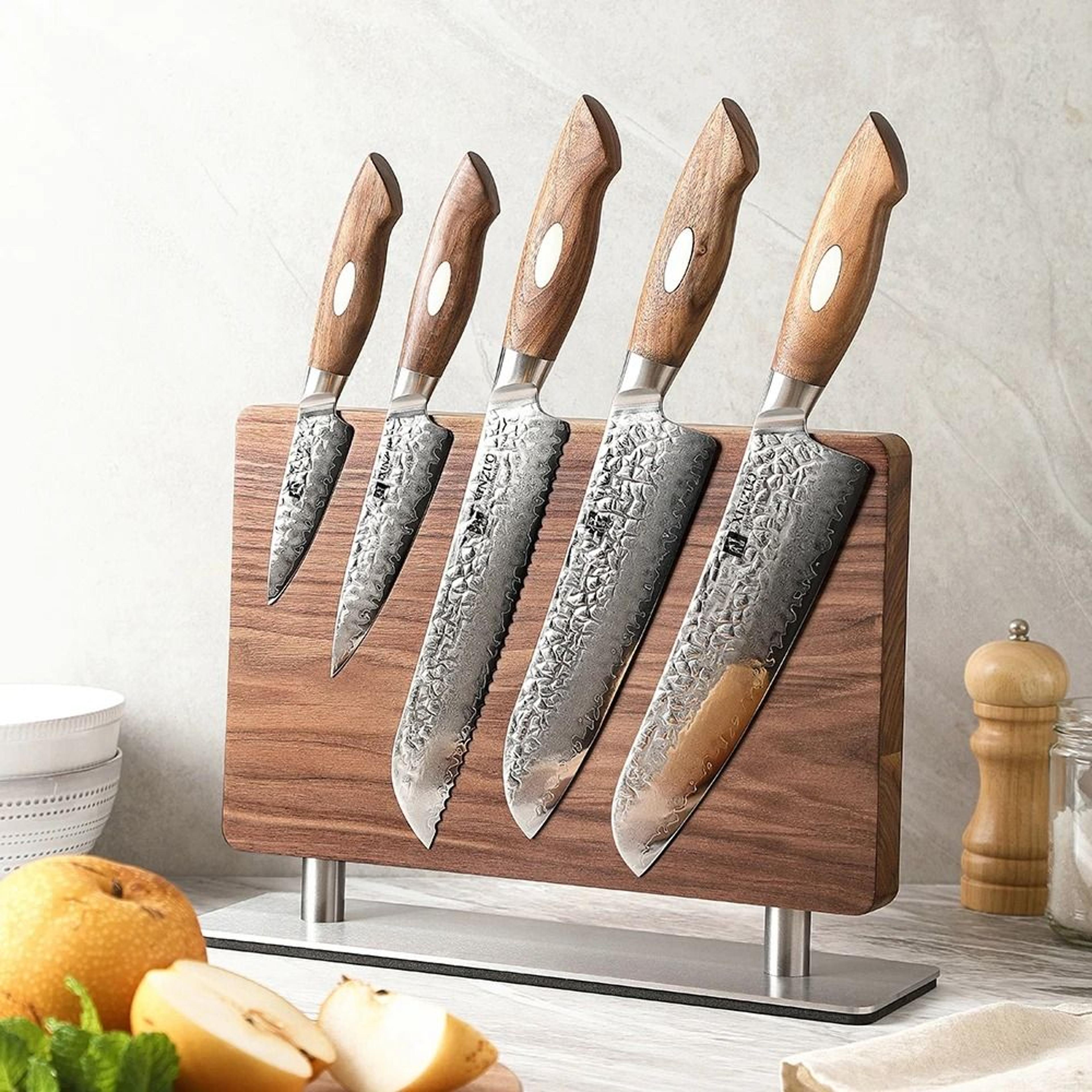 xinzuo walnut solid wood and 430 stainless steel magnetic double-sided knife holder