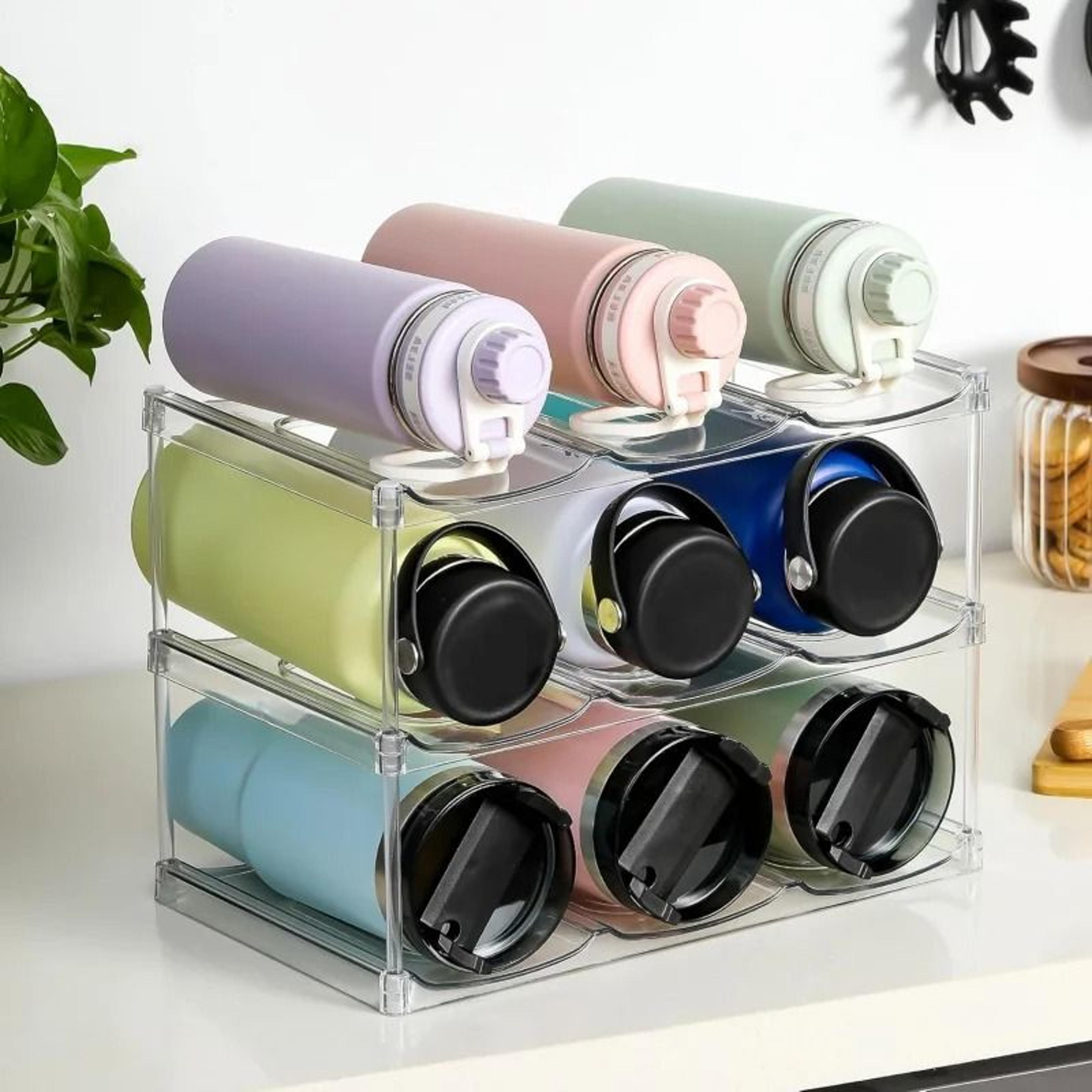 stackable large capacity water bottle storage rack & large diameter insulated cup holder