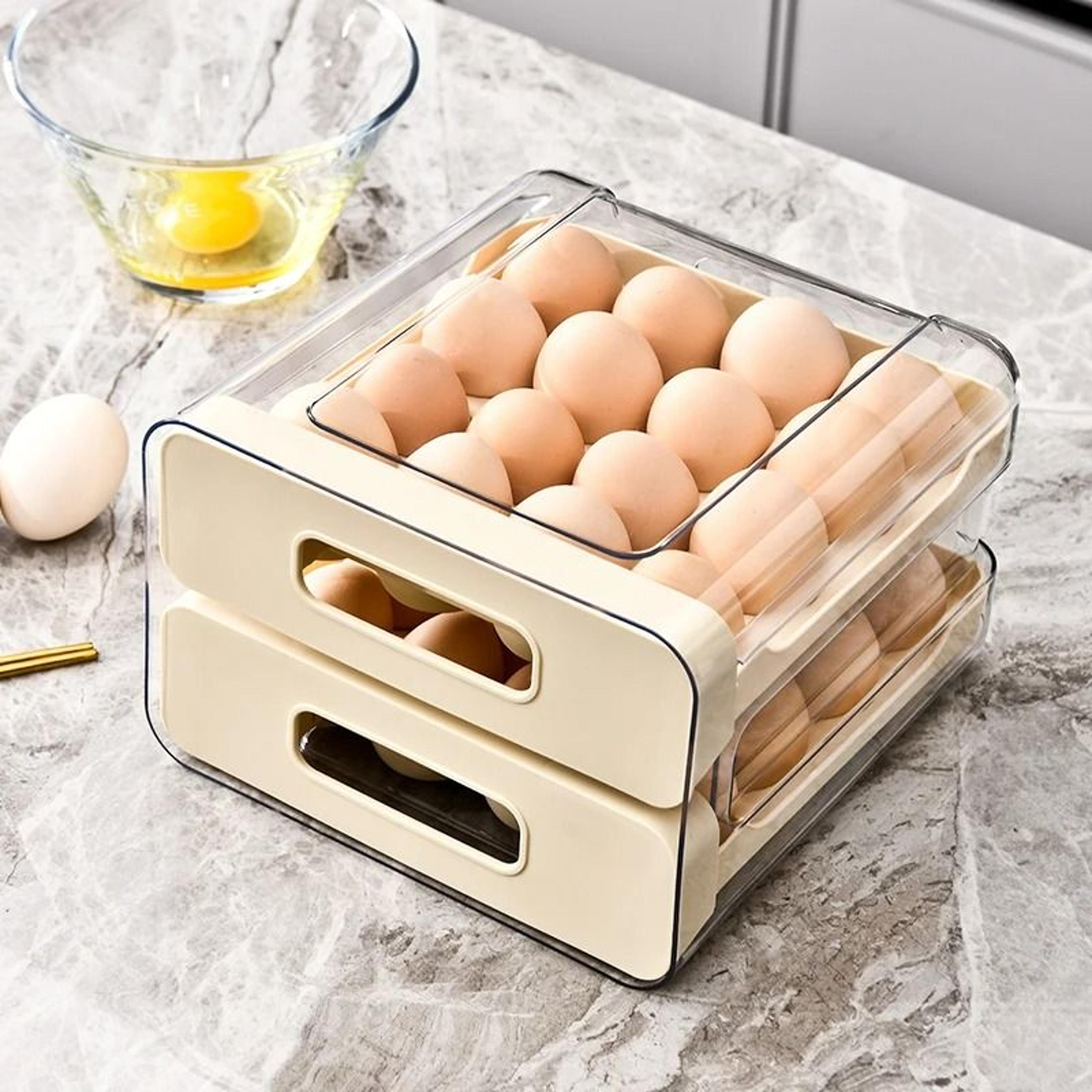 2-drawer stackable egg tray & slide-out refrigerator storage box