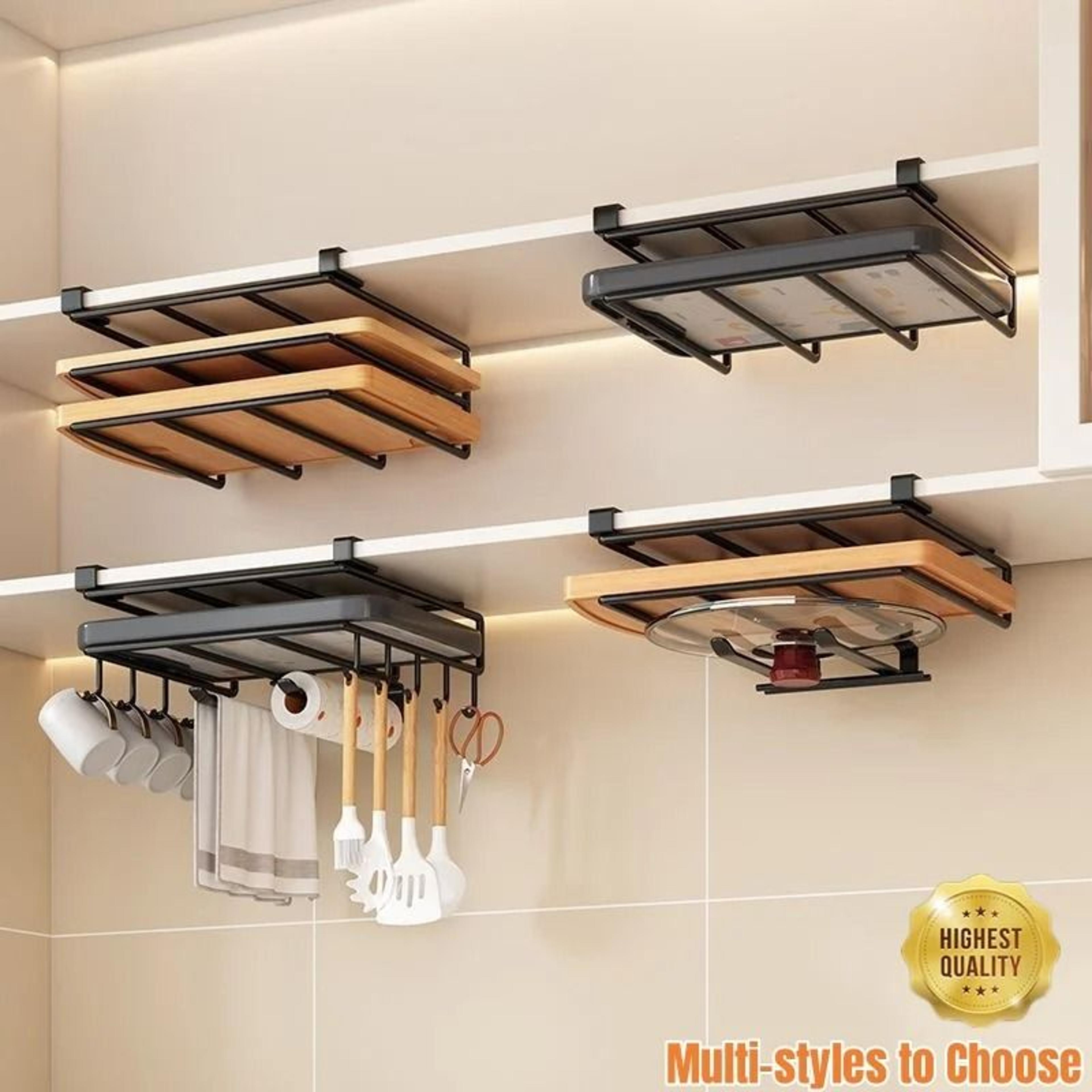kitchen under-cabinet hanging organizer rack & multi-purpose storage holder