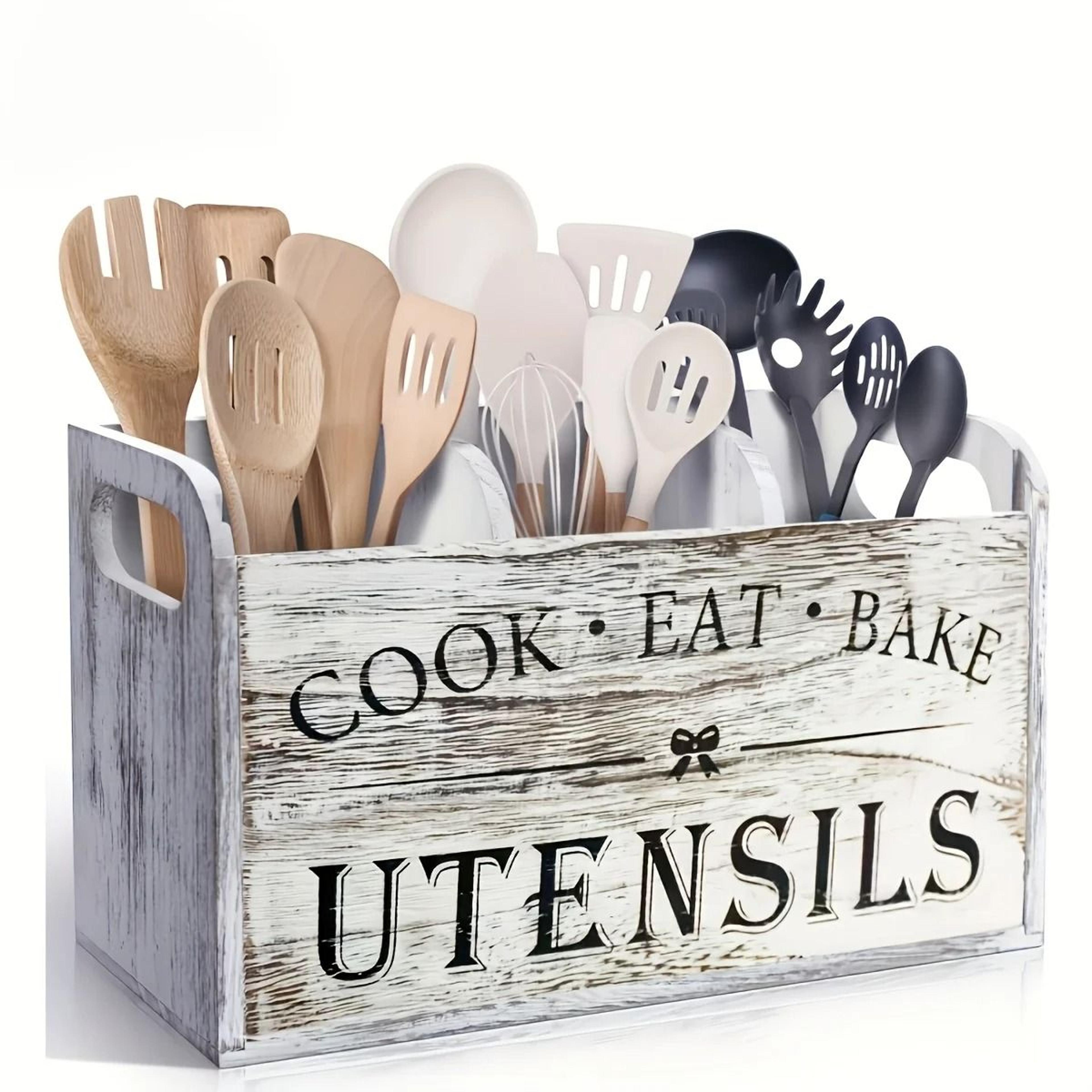5-piece wooden cutlery box set & multi-compartment kitchen utensil storage caddy
