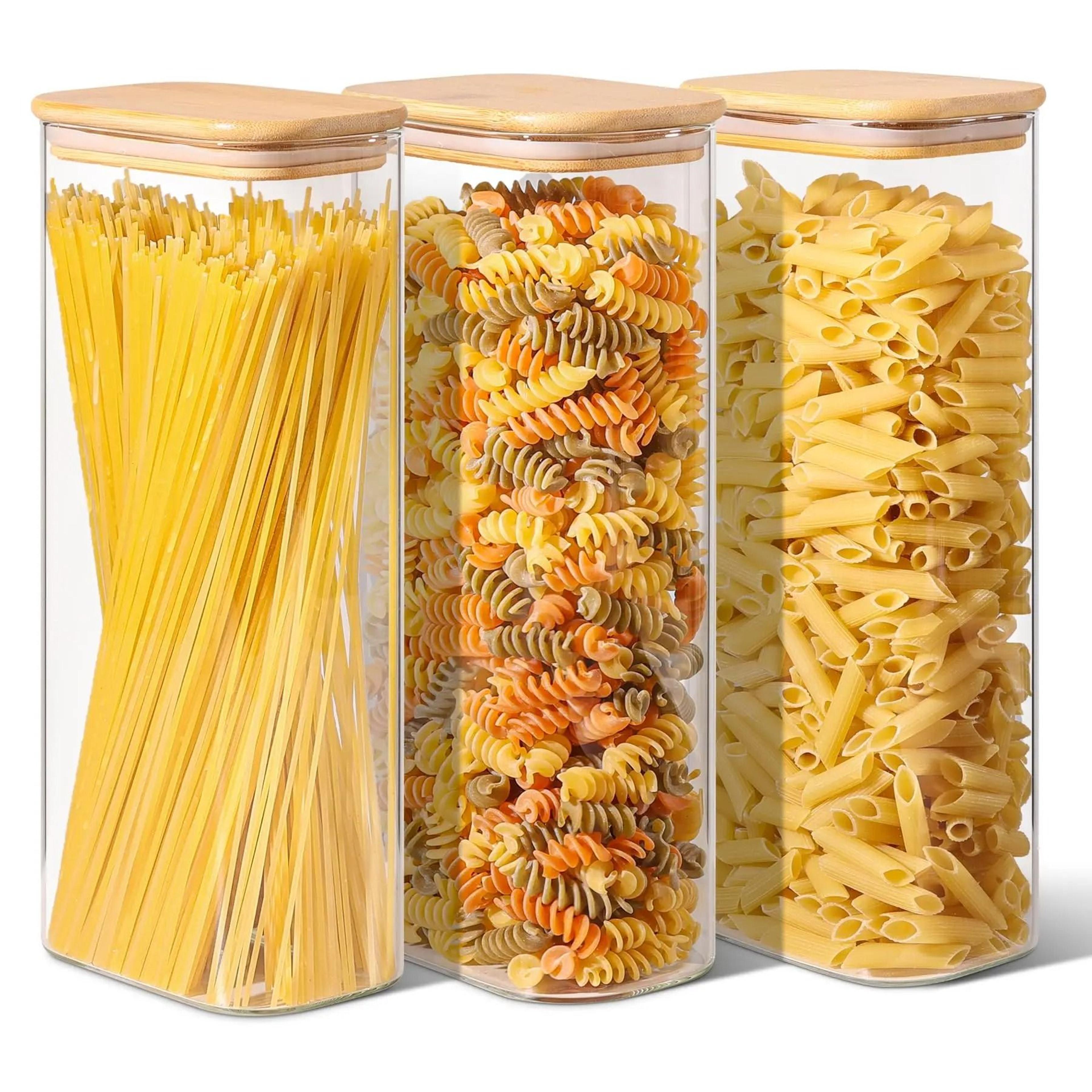 premium rectangular clear glass storage jars with airtight eco-friendly bamboo lids