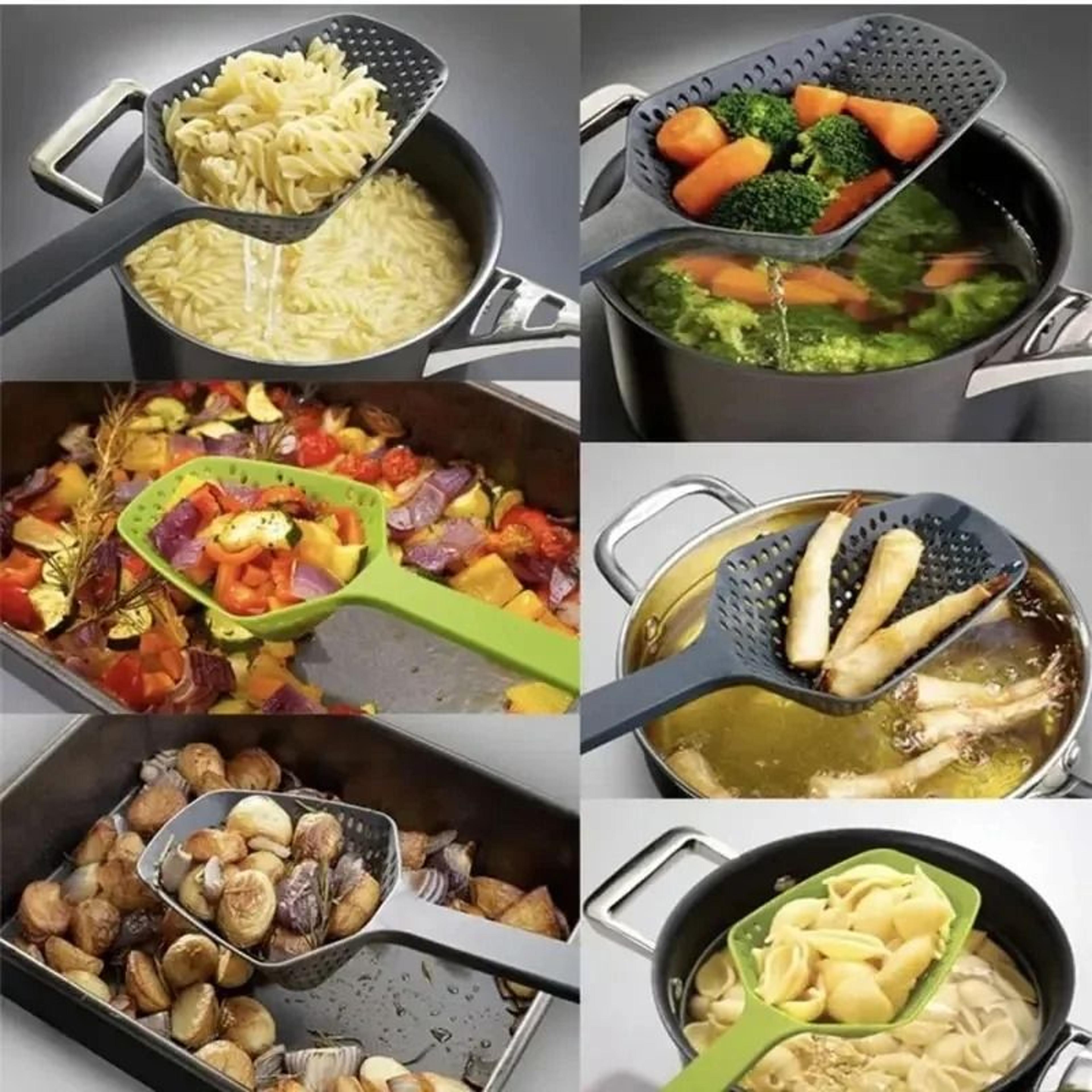 premium multi-purpose kitchen scoop colander - heat-resistant strainer spoon & leaky spatula gadget