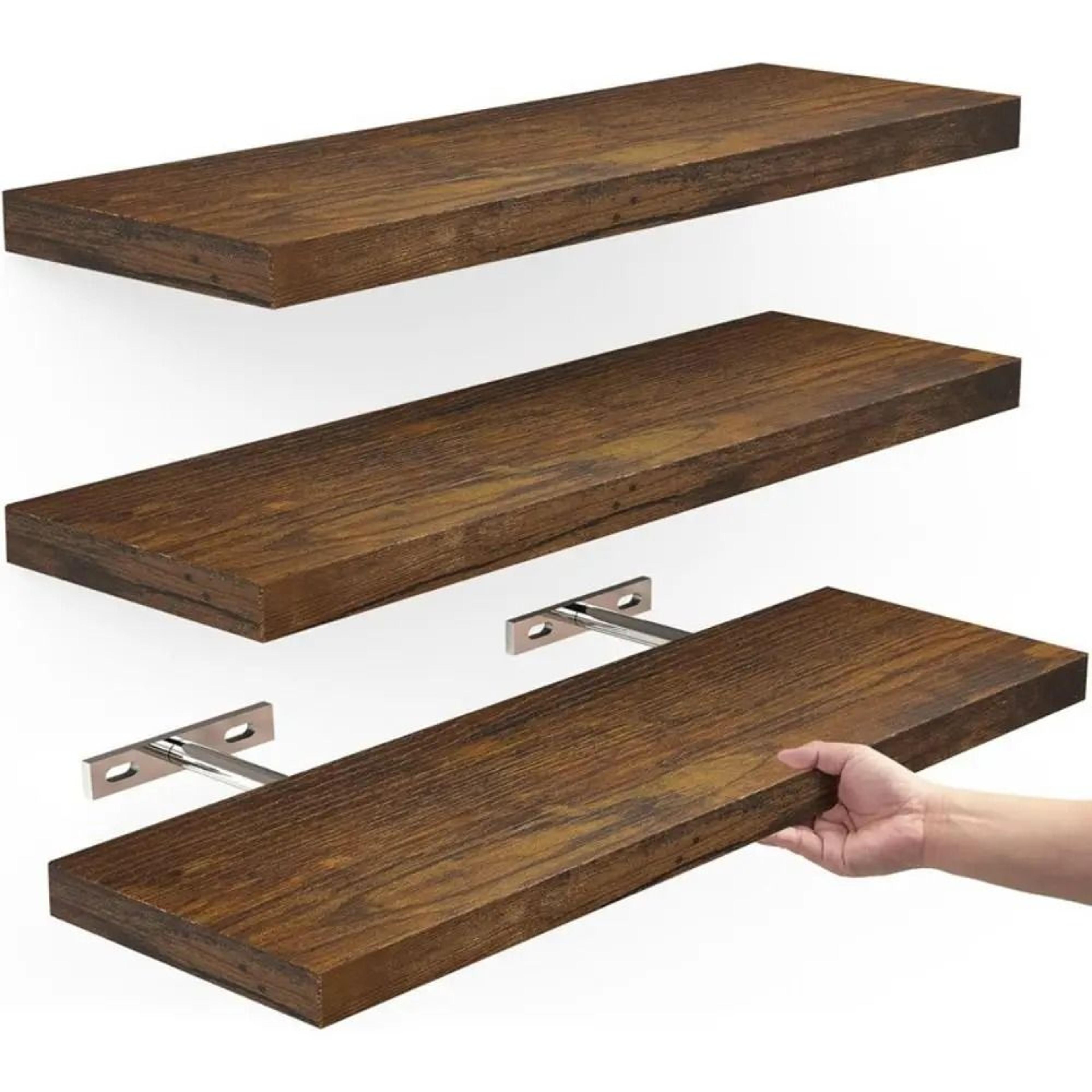 premium wooden hanging storage rack - durable wall-mounted floating shelves with invisible brackets