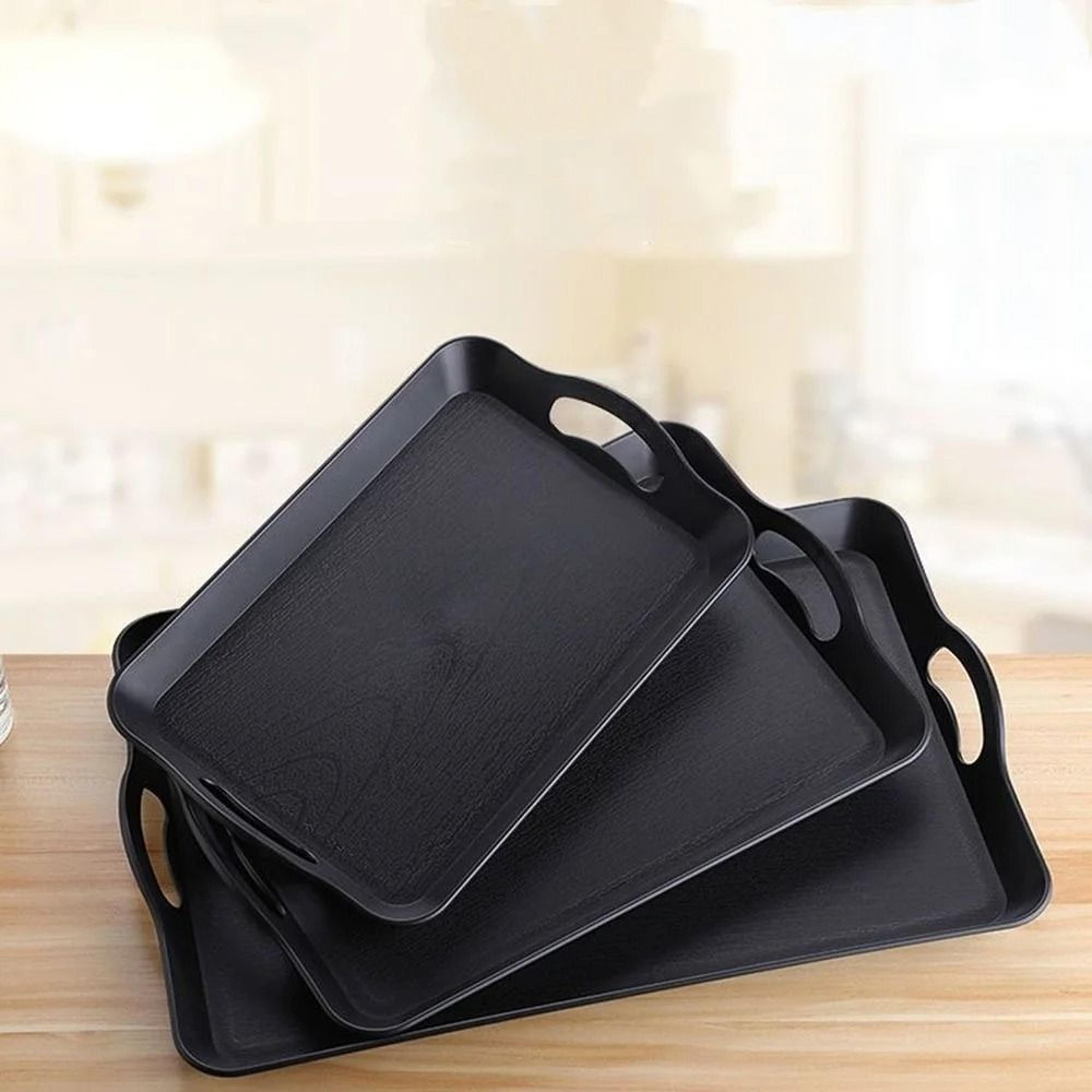multi-purpose serving tray with handles - rectangular anti-skid decorative plastic food tray
