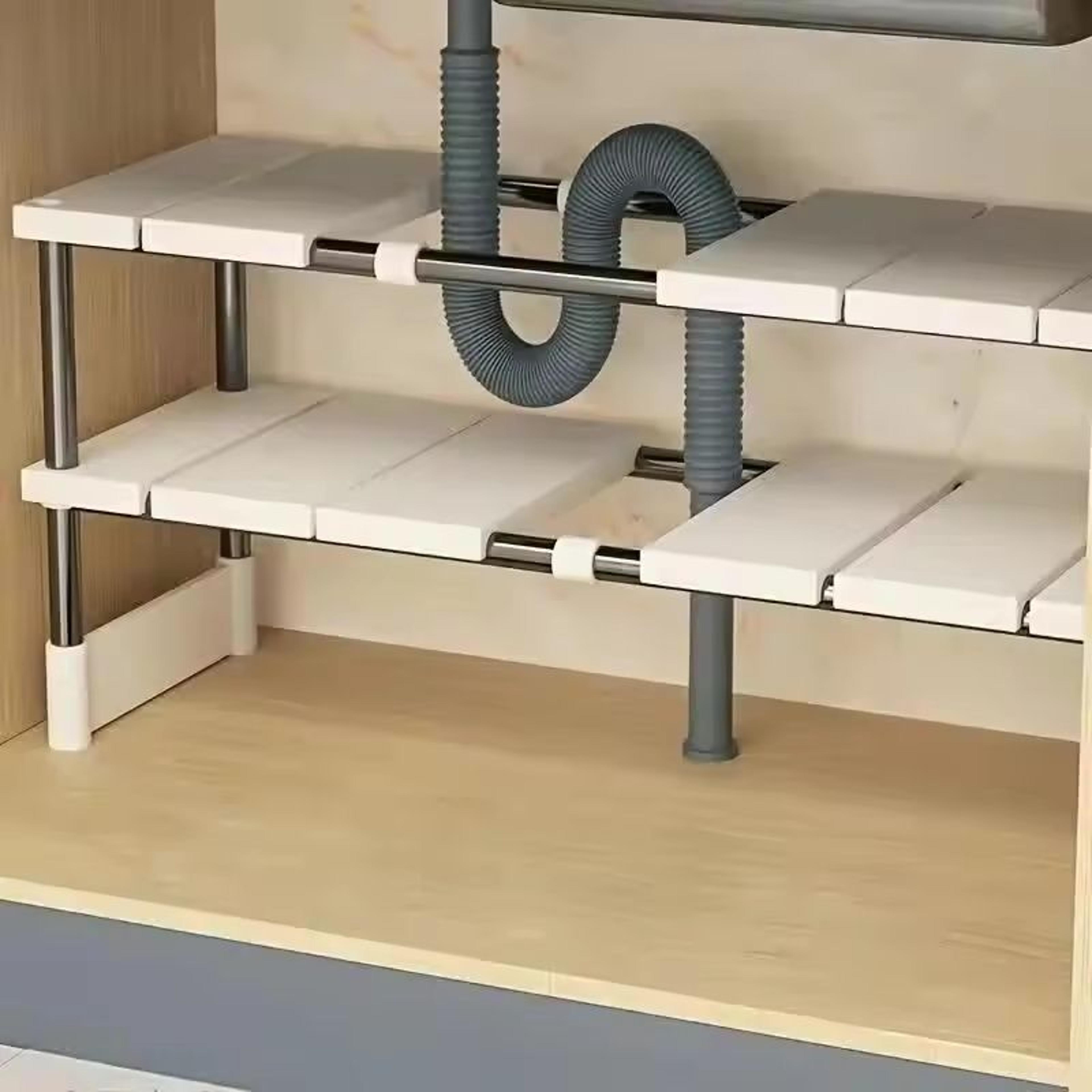 adjustable under-sink storage rack - multi-layer space-saving cabinet organizer