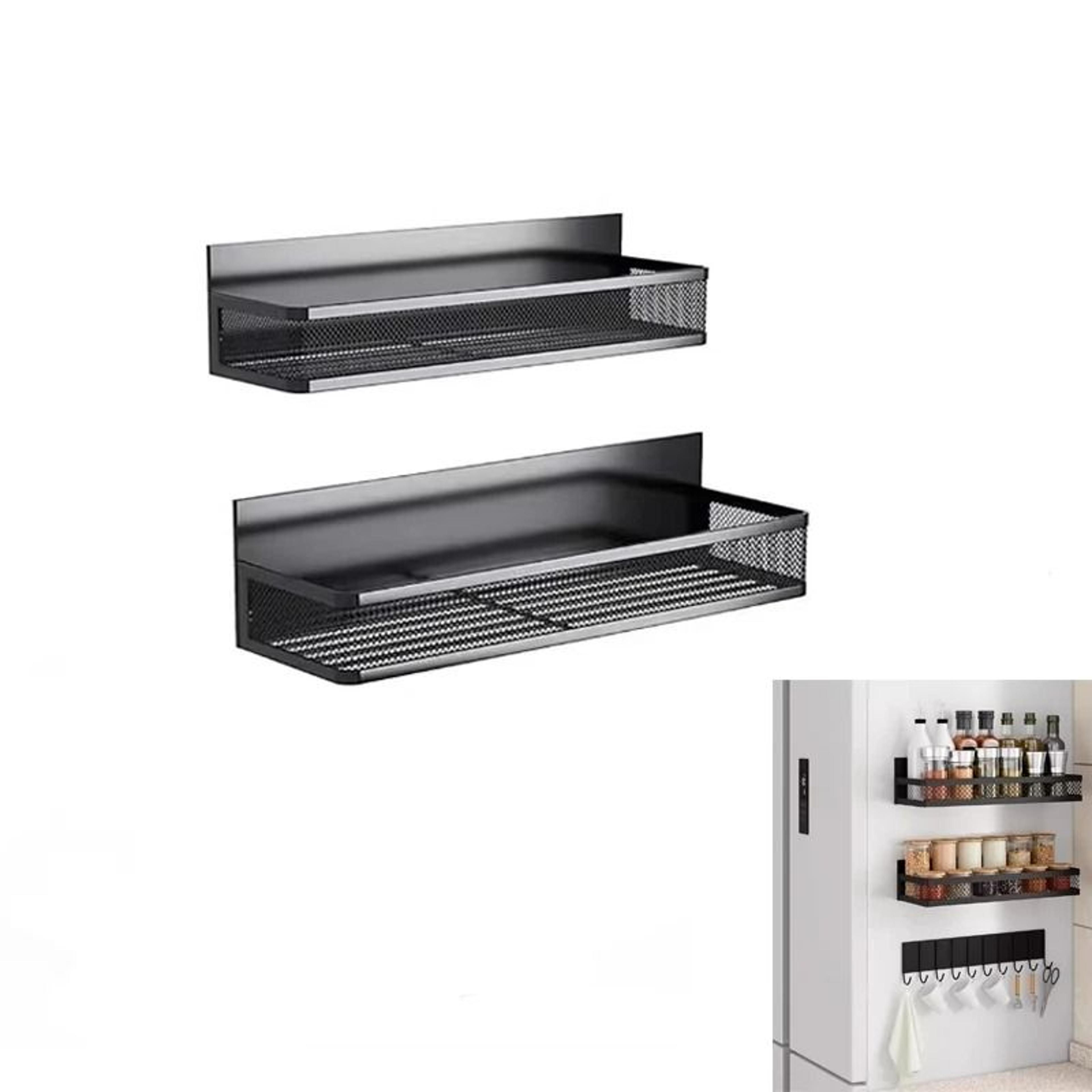 metal magnetic spice storage rack for refrigerator - heavy-duty magnetic fridge organizer shelf