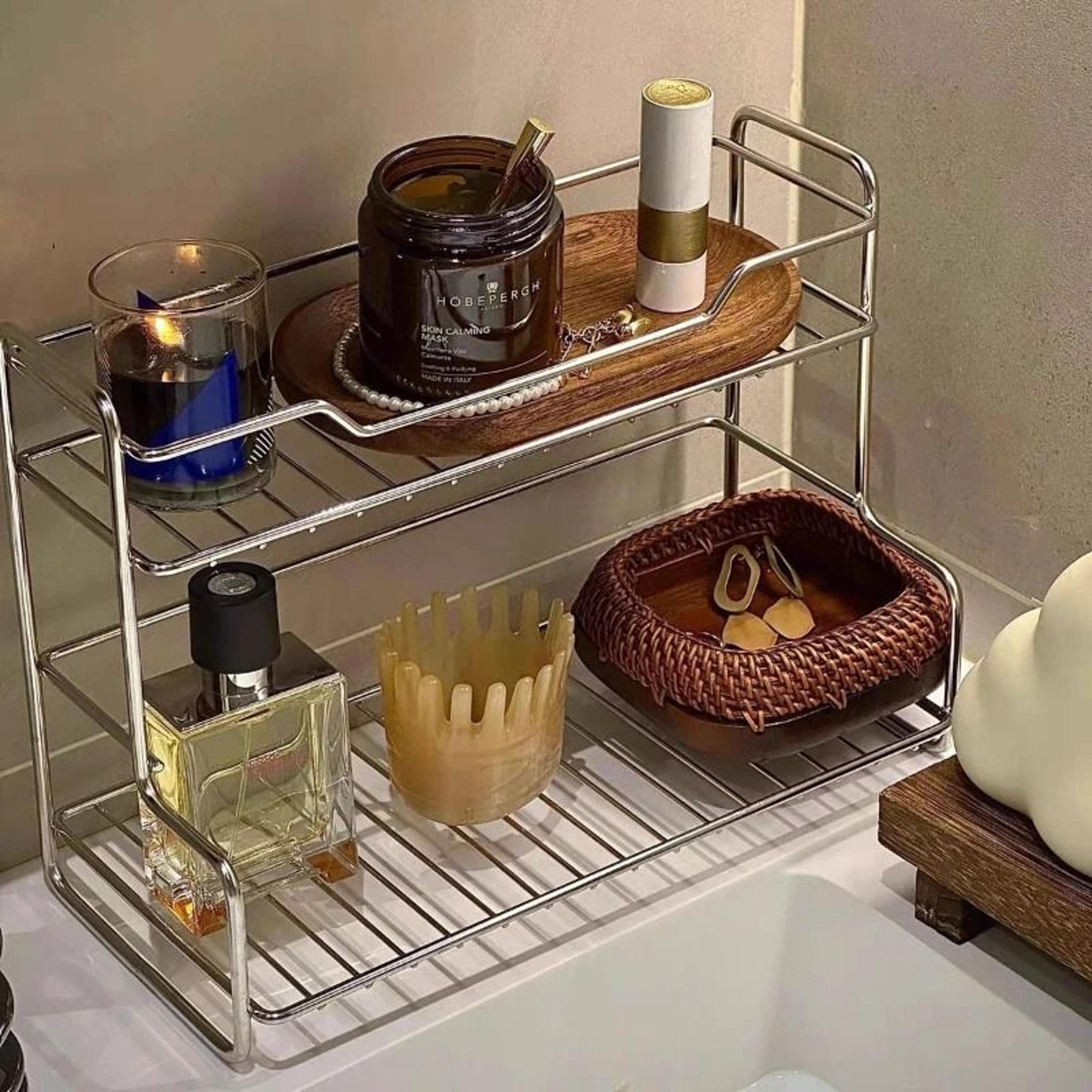 minimalist double-layer bathroom storage rack - countertop vanity & sink organizer
