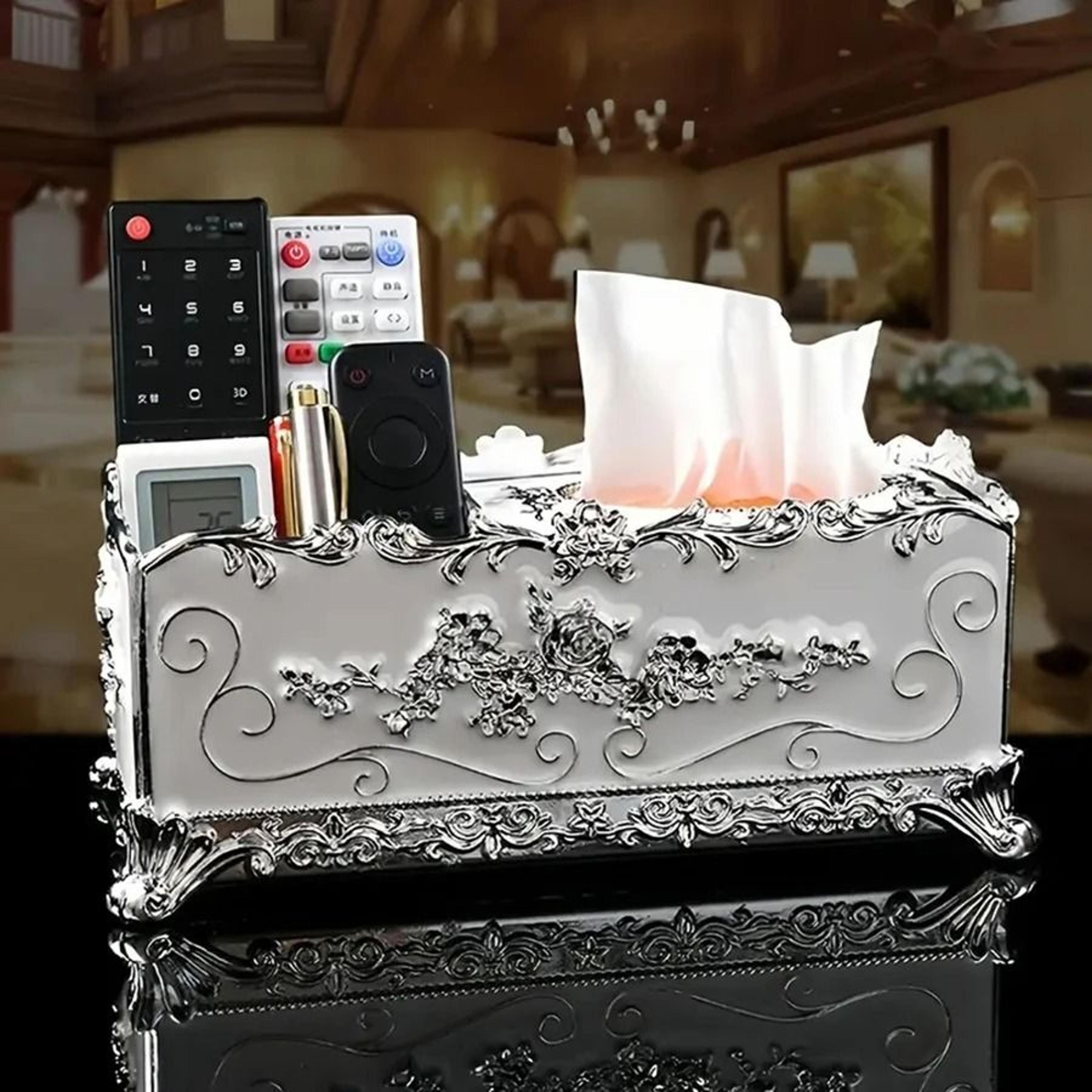 european multi-compartment tissue box – vintage living room desktop remote control organizer caddy