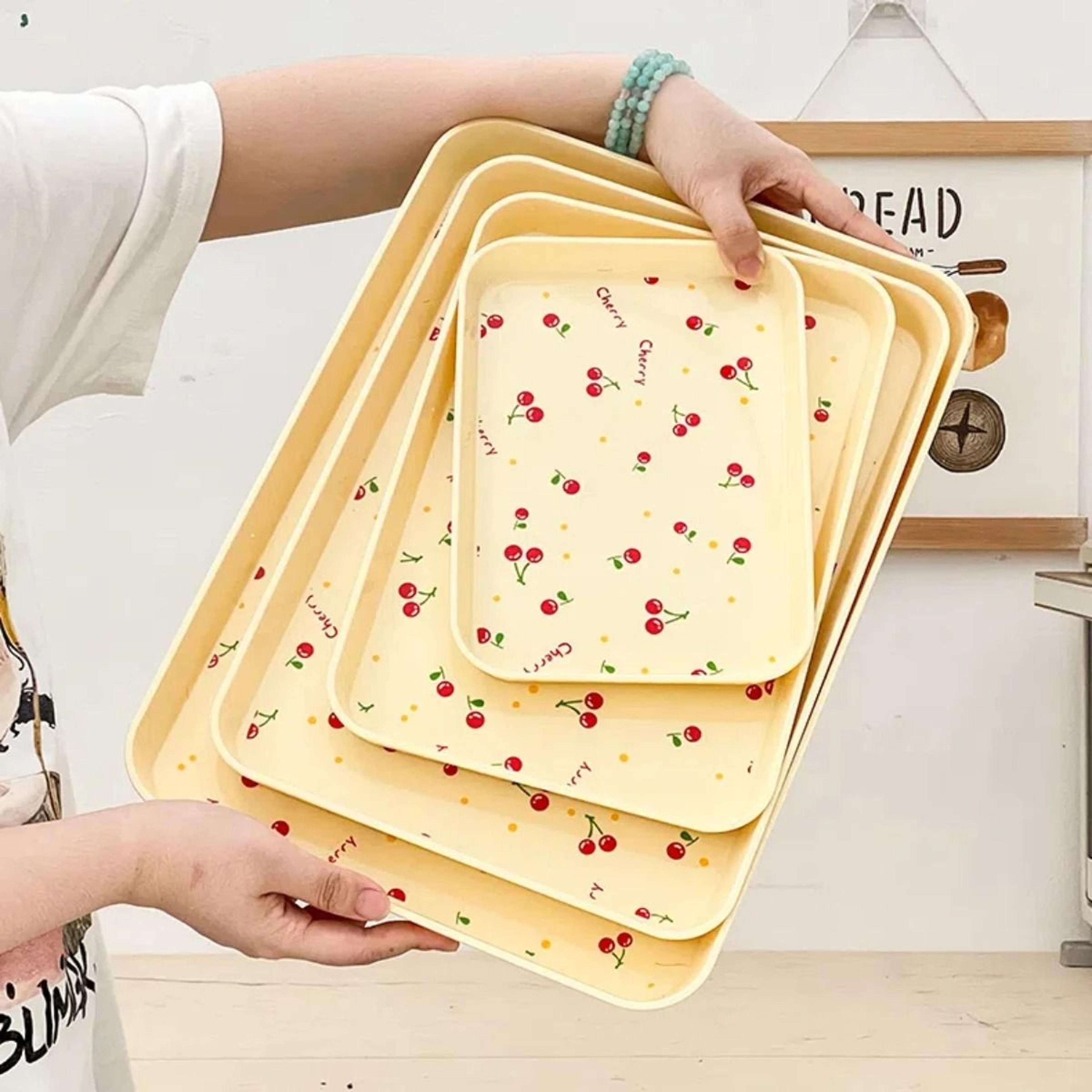 worthbuy plastic serving tray – cherry pattern fruit dessert plate & luxury countertop vanity organizer