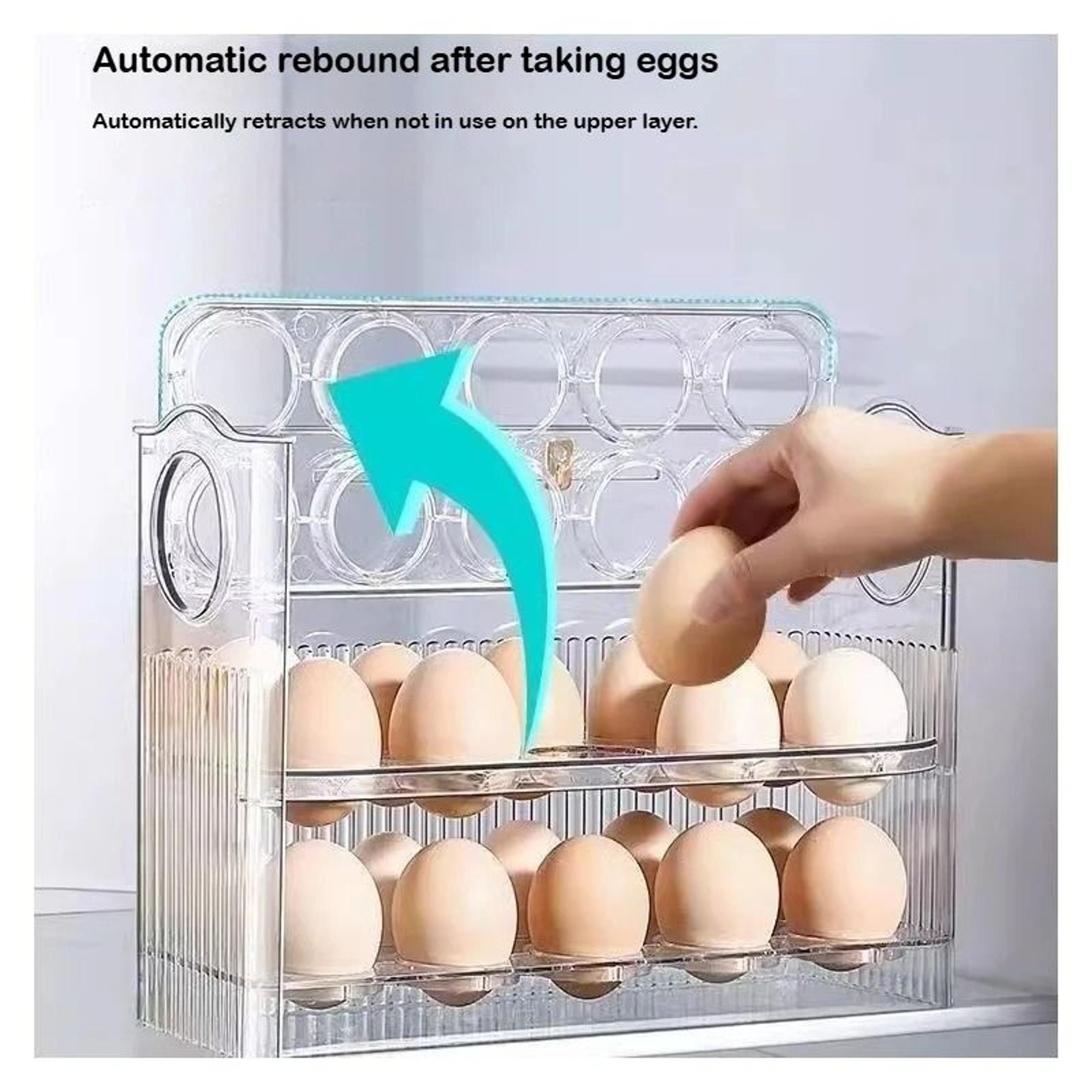automatic rebound egg storage box – refrigerator side door space-saving 3-tier egg organizer rack